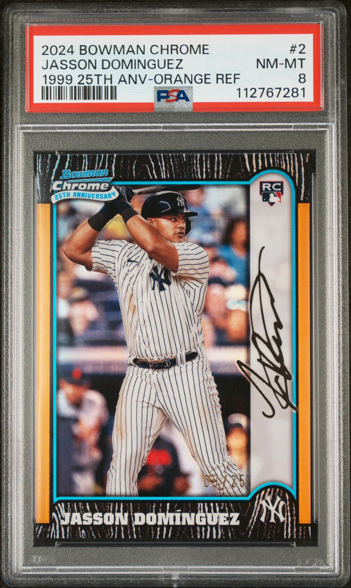 2024 Bowman Chrome 1999 25th Anv Orange Ref Jasson Dominguez #BC25-2 RC/25 PSA 8