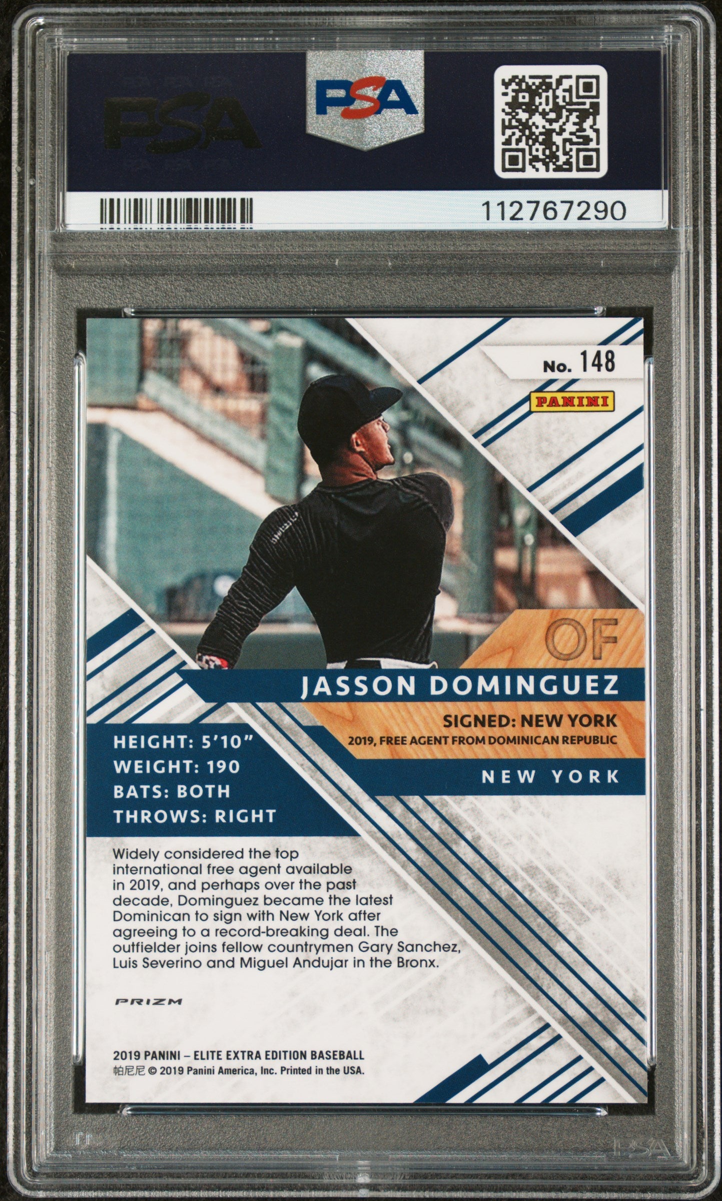 2019 Panini Elite Extra Edition Optichrome Holo Jasson Dominguez #148 /10 PSA 8