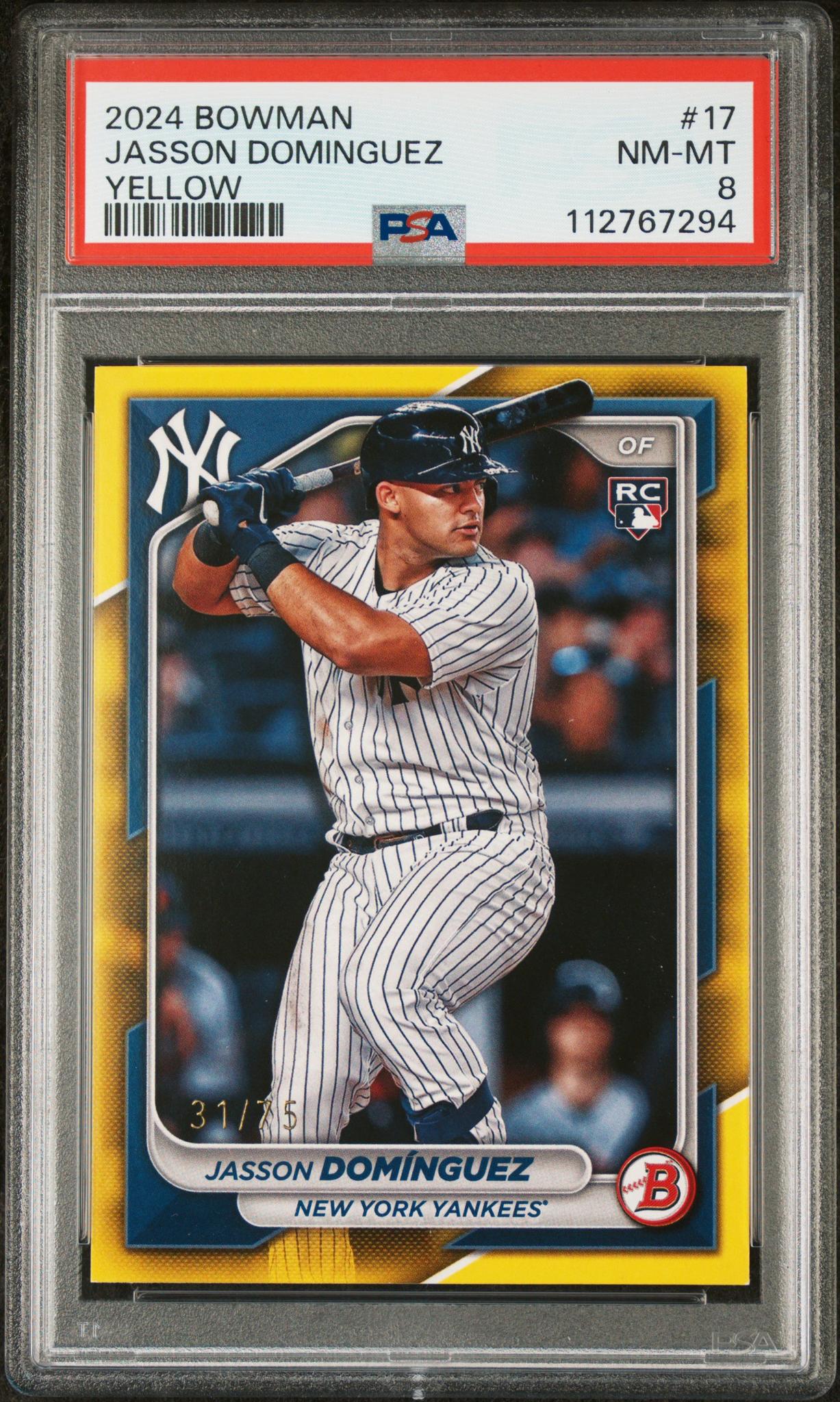 2024 Topps Bowman Yellow Jasson Dominguez #17 RC /75 PSA 8