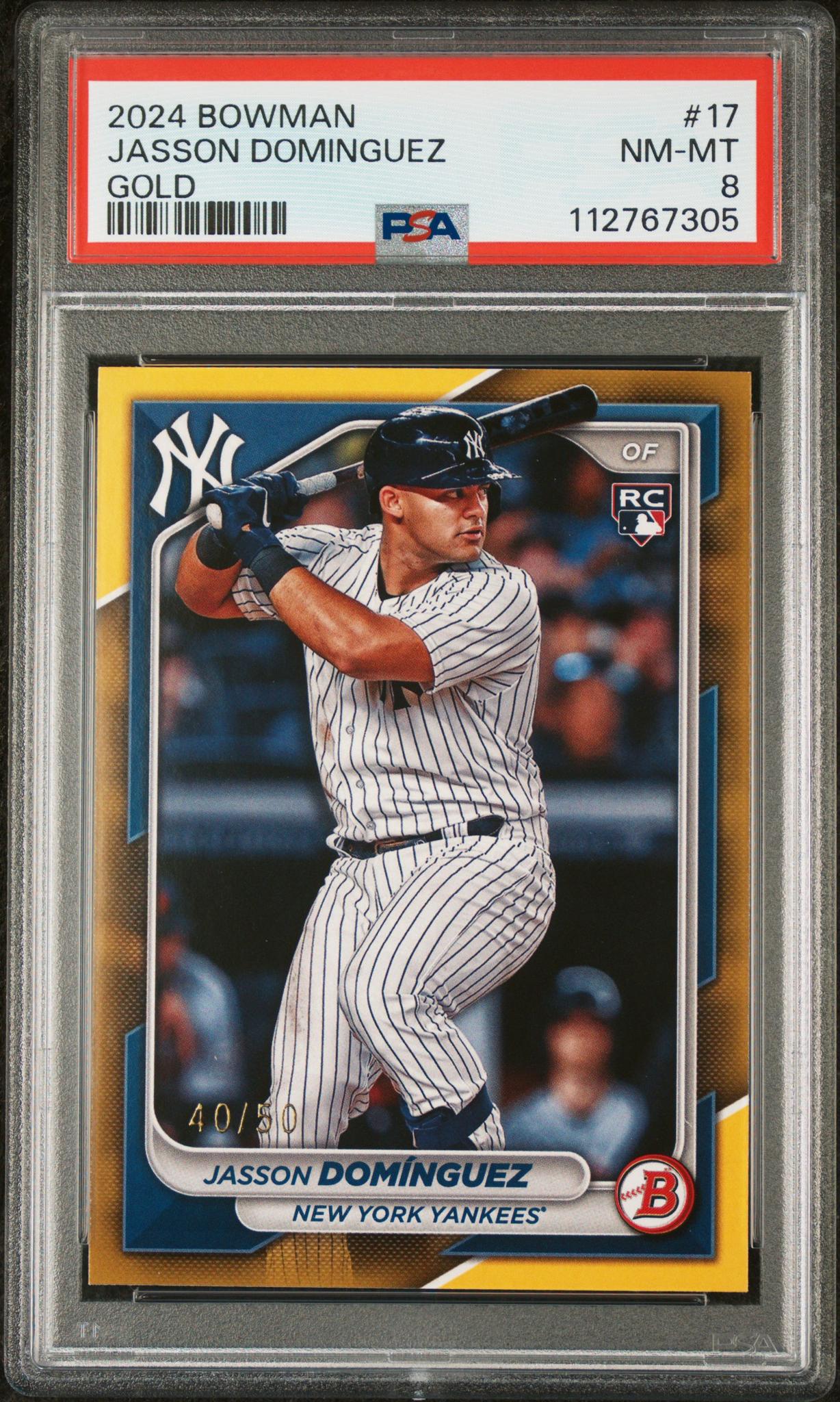 2024 Topps Bowman Gold Jasson Dominguez #17 RC /50 PSA 8