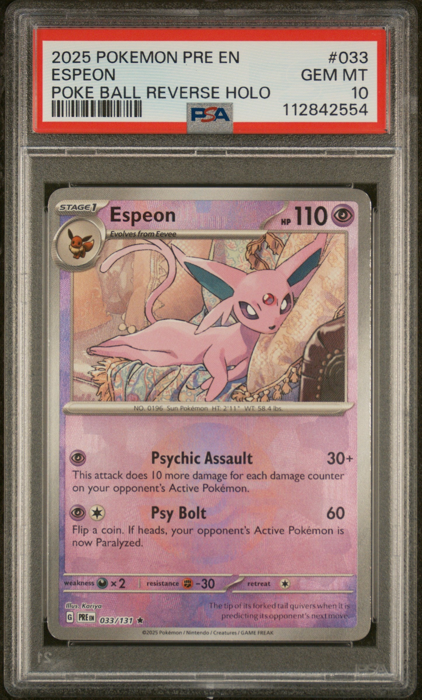 2025 Pokemon #033/131 Espeon Poke Ball Reverse Holo PSA 10