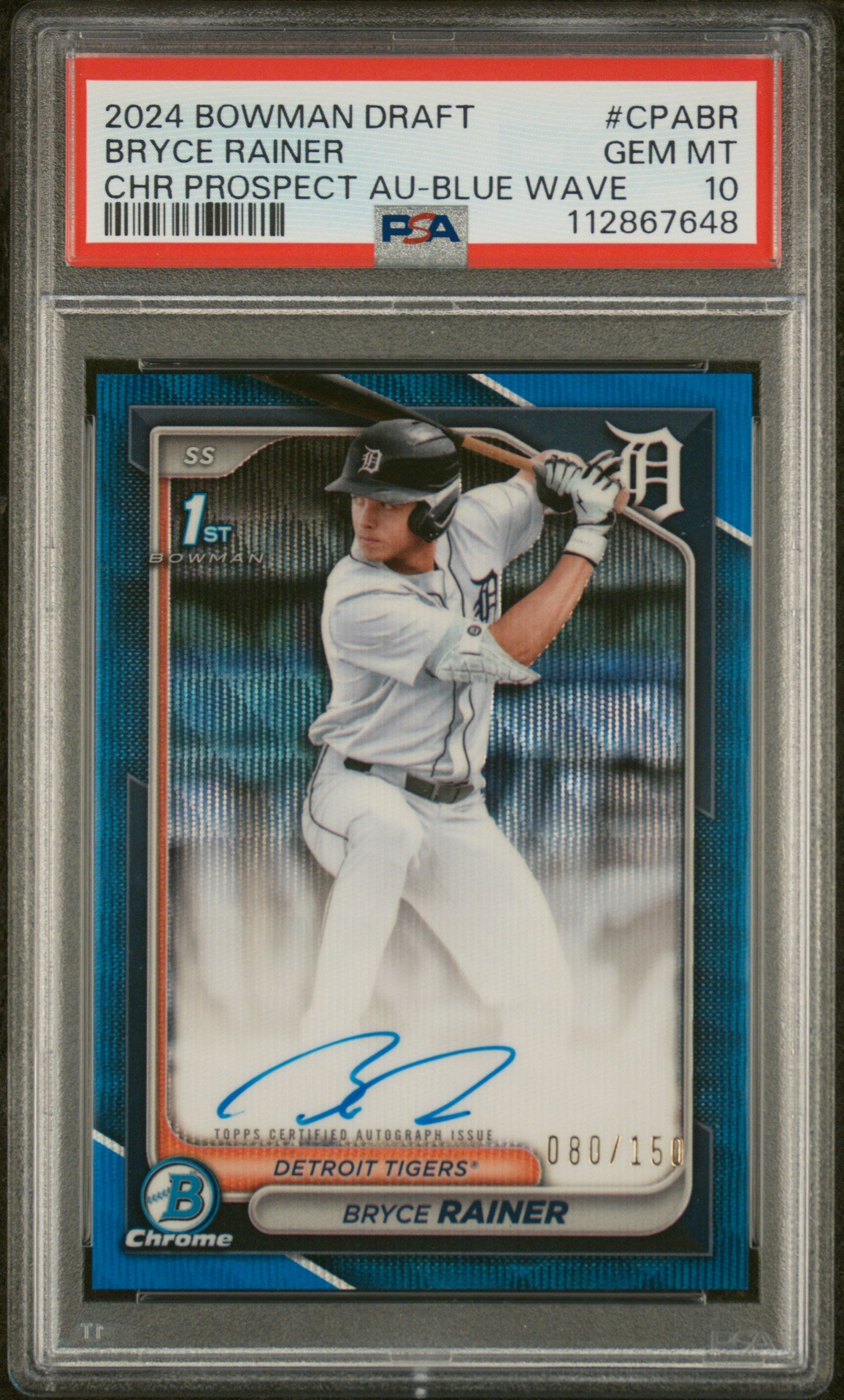 2024 Bowman #CPABR Bryce Rainer Blue Wave /150 PSA 10