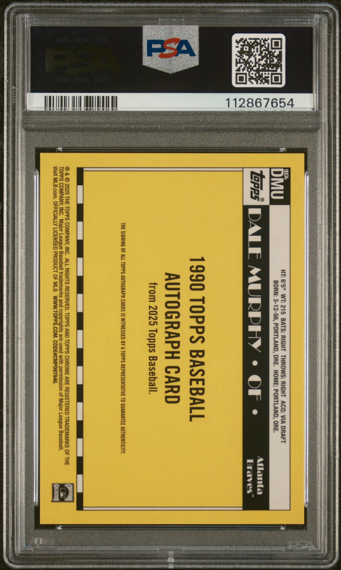 2025 Topps Silver Pack Orange Dale Murphy #DMU Auto /25 PSA 10