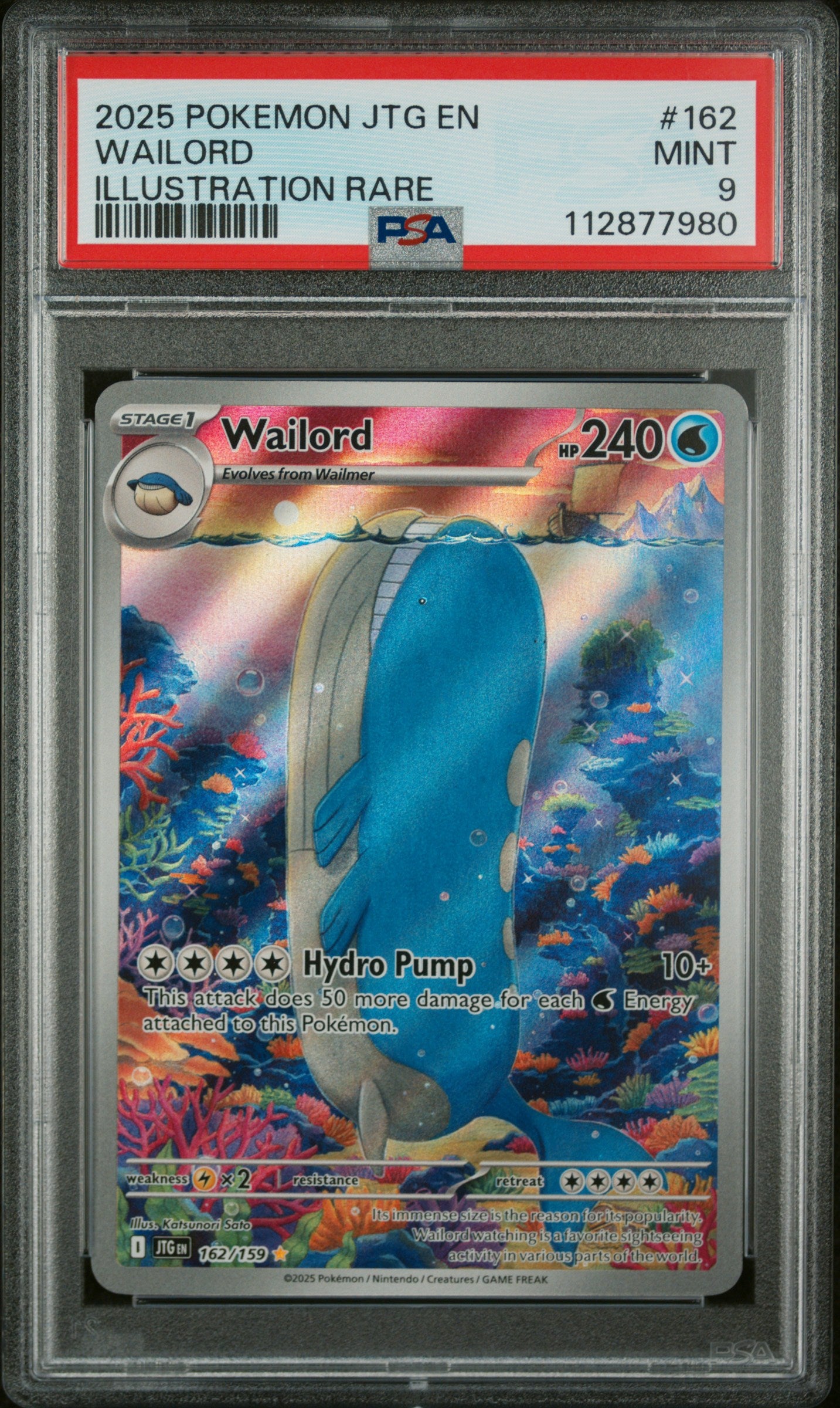 2025 Pokémon JTG EN Wailord Illustration Rare #162/159 PSA 9 Holo
