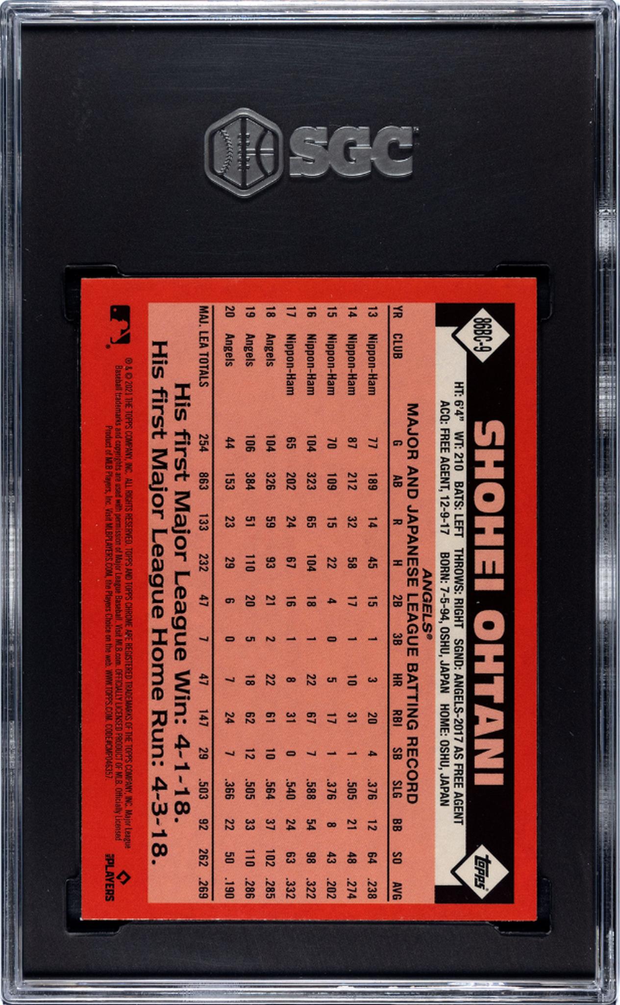 2021 Topps Chrome '86 Design Shohei Ohtani #86BC-9 SGC 9.5