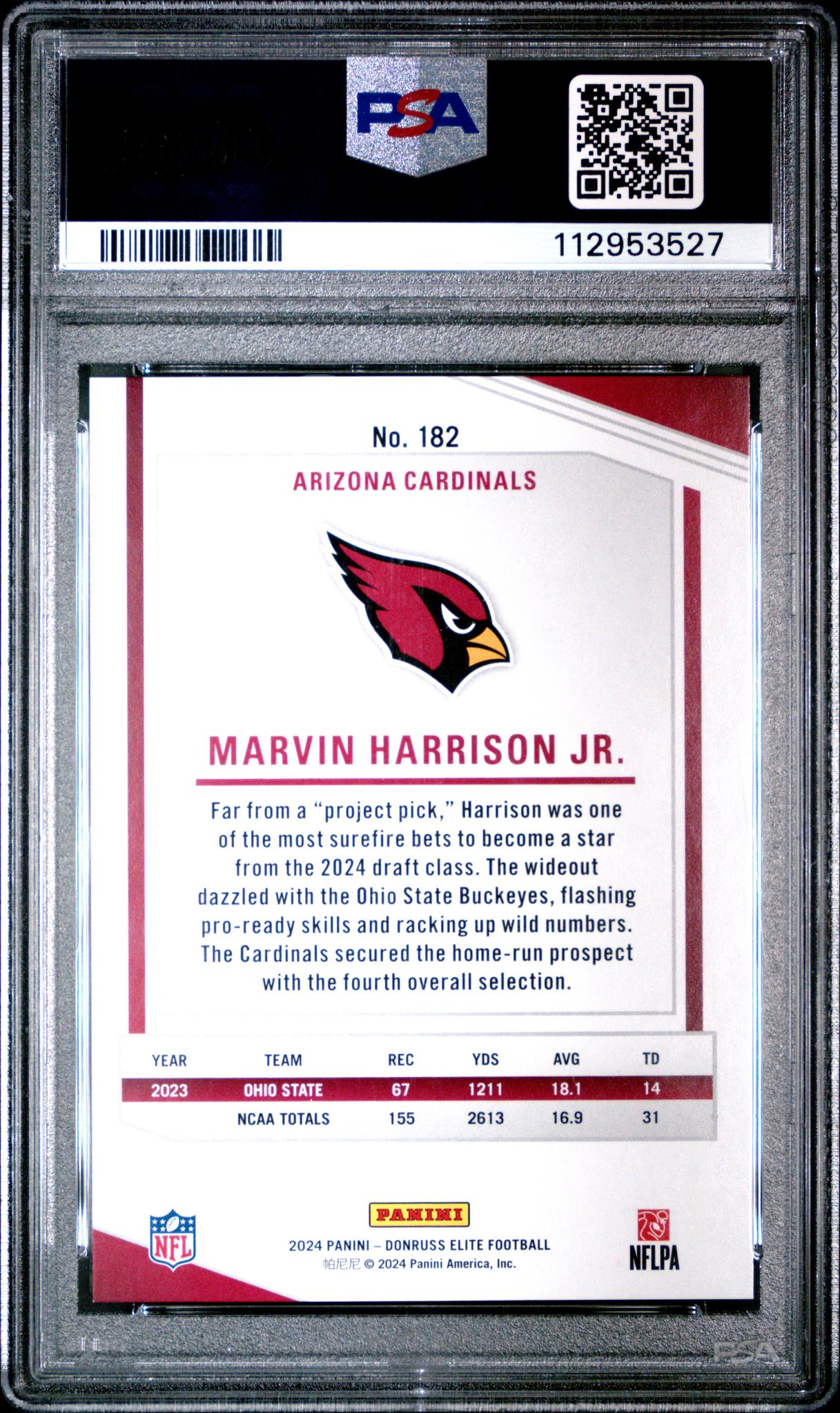 2024 Panini Donruss Elite Marvin Harrison Jr. #182 /999 PSA 9