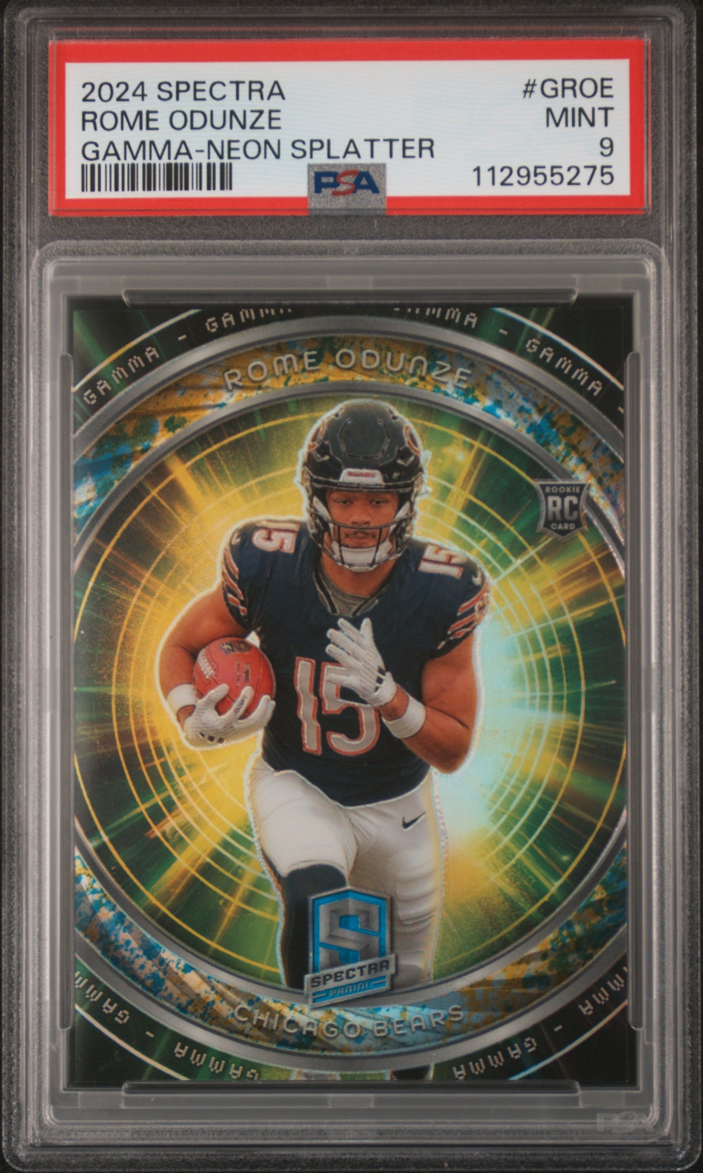 2024 Spectra #G-ROE Rome Odunze Gamma-Neon Splatter /8 PSA 9