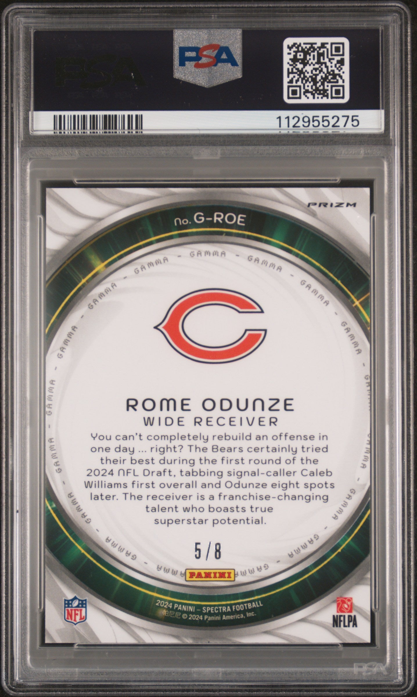 2024 Spectra #G-ROE Rome Odunze Gamma-Neon Splatter /8 PSA 9