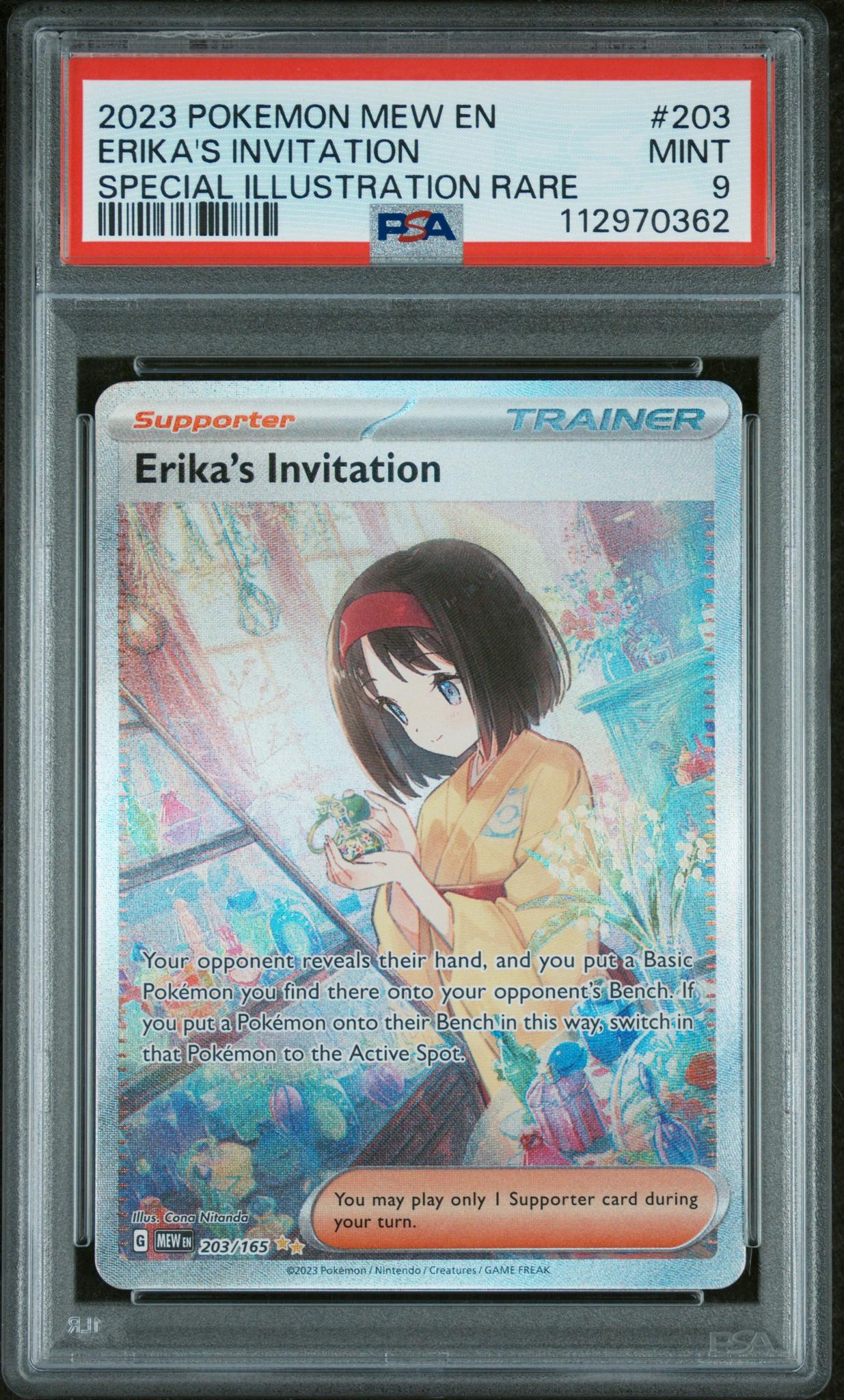 2023 Pokémon MEW Trainer Erika's Invitation Illustration Rare #203 PSA 9