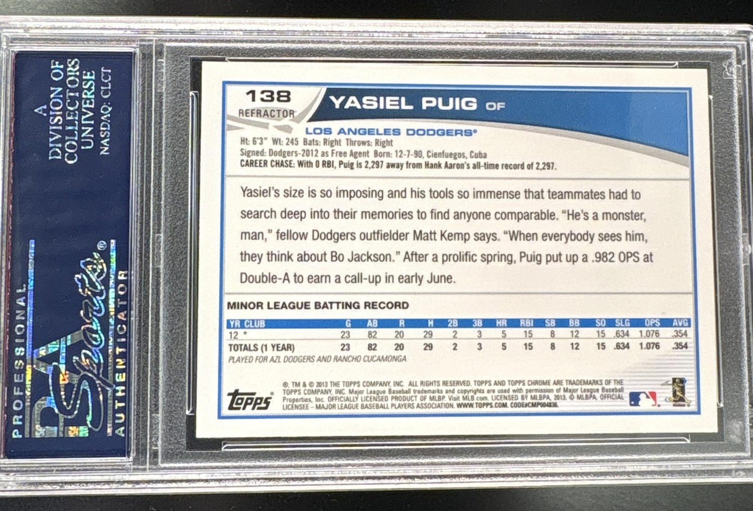 2013 Topps Chrome Running Xfractor Yasiel Puig #138 PSA 10