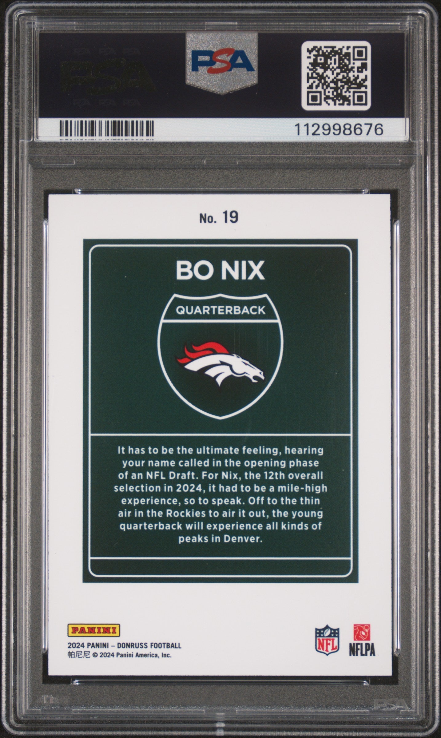 2024 Panini Donruss Downtown Bo Nix #19 RC PSA 9