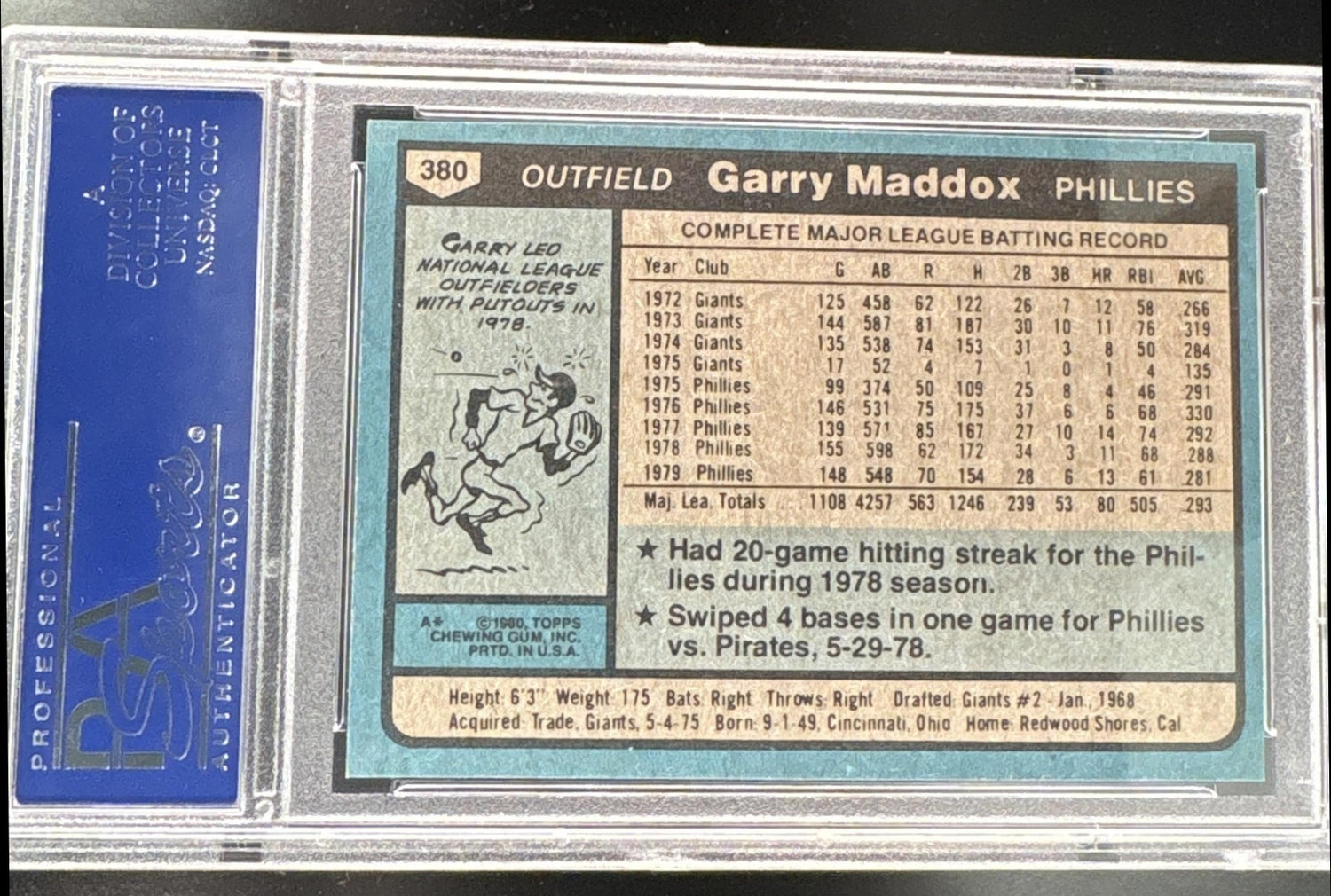1980 Topps Garry Maddox #380 PSA 9