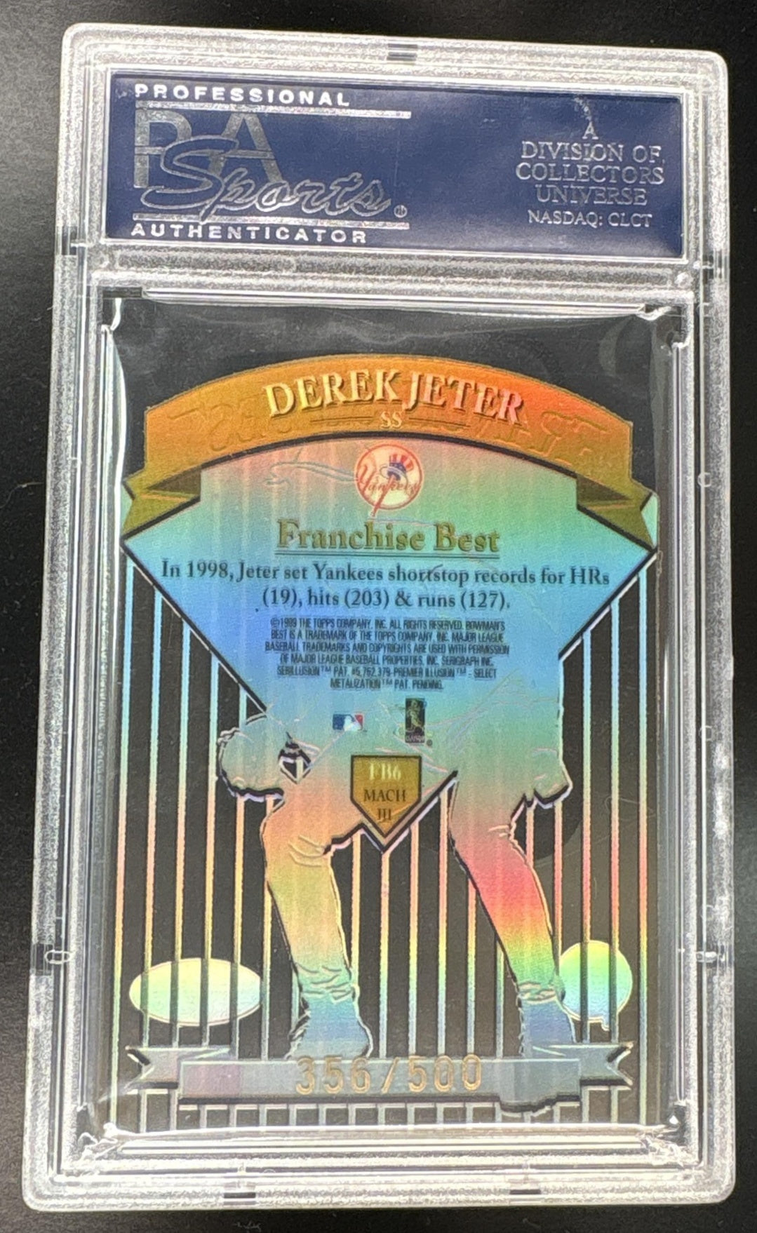 1999 Bowman's Best Franchise Best Mach III Derek Jeter #FB6 /500 PSA 10