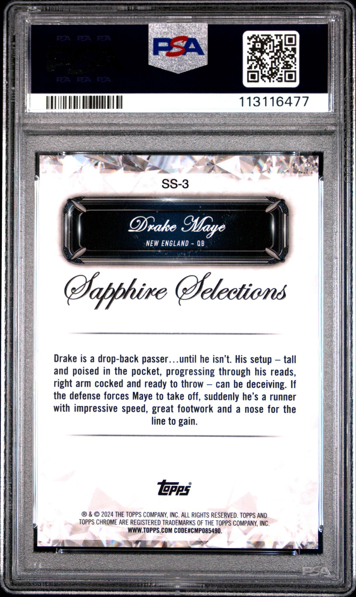 2024 Topps Sapphire Sapphire Selections Drake Maye #SS3 RC PSA 10