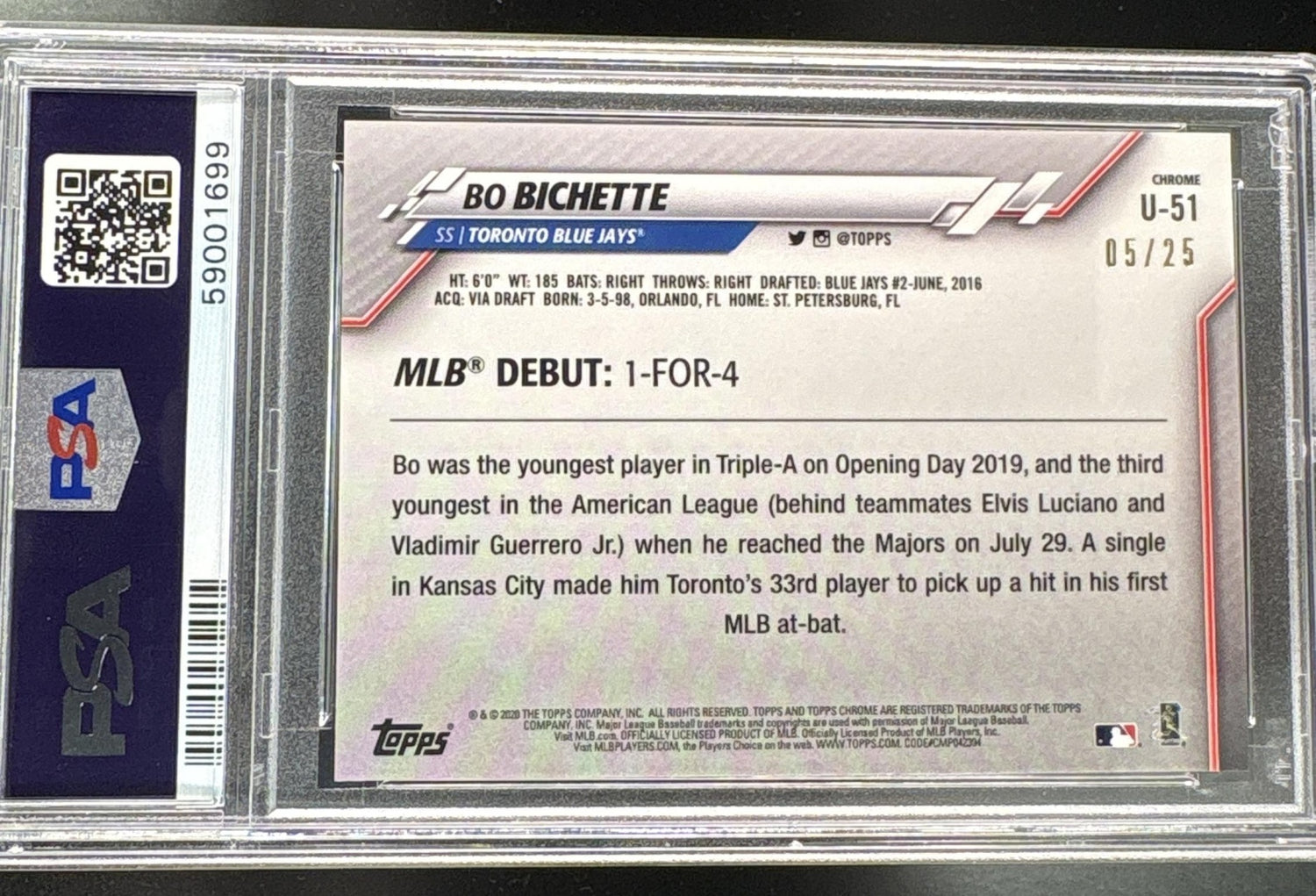 2020 Topps Chrome Update Red Refractor Bo Bichette #U51 /25 PSA 9