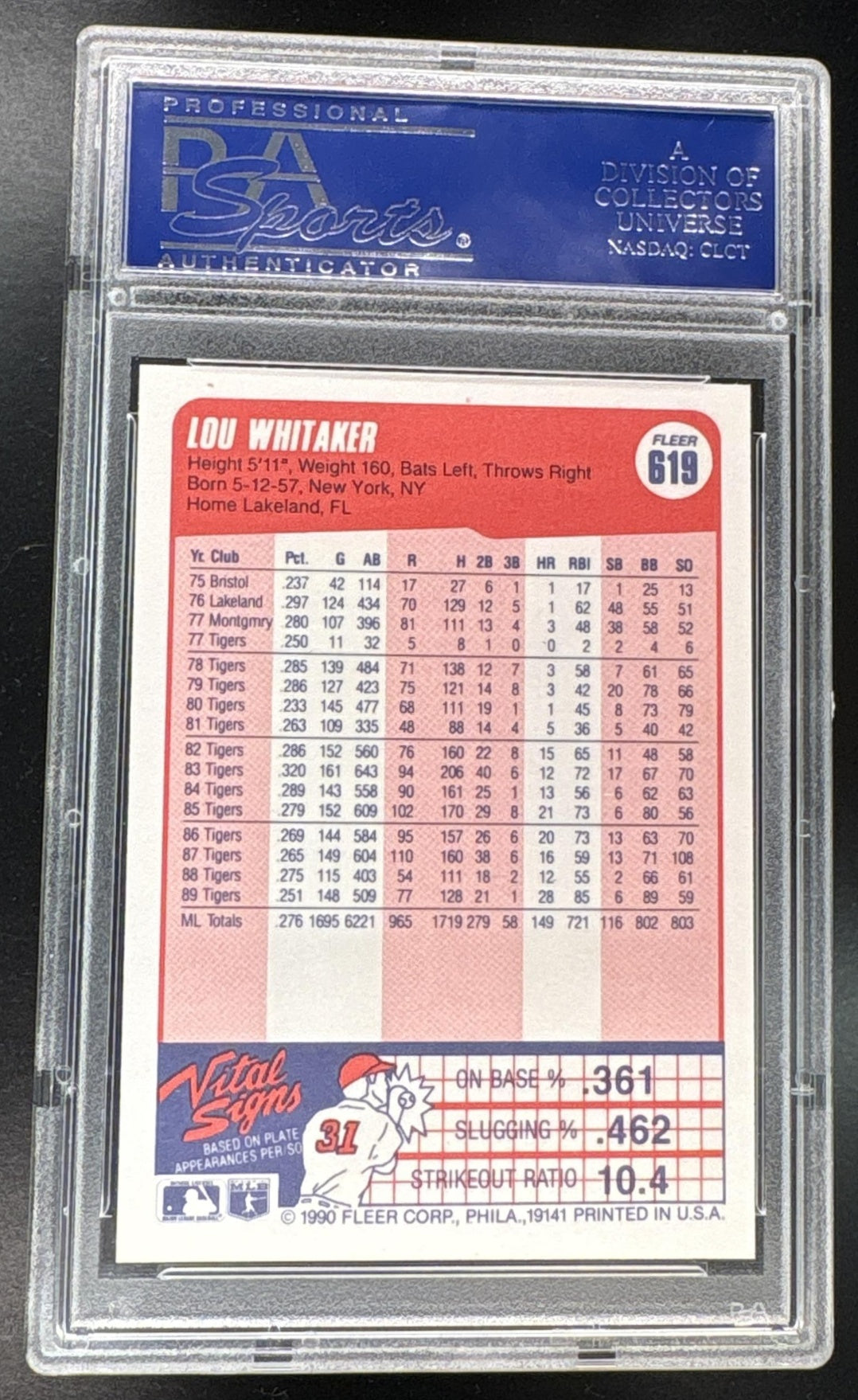 1990 Fleer Tradition Lou Whitaker #619 PSA 9
