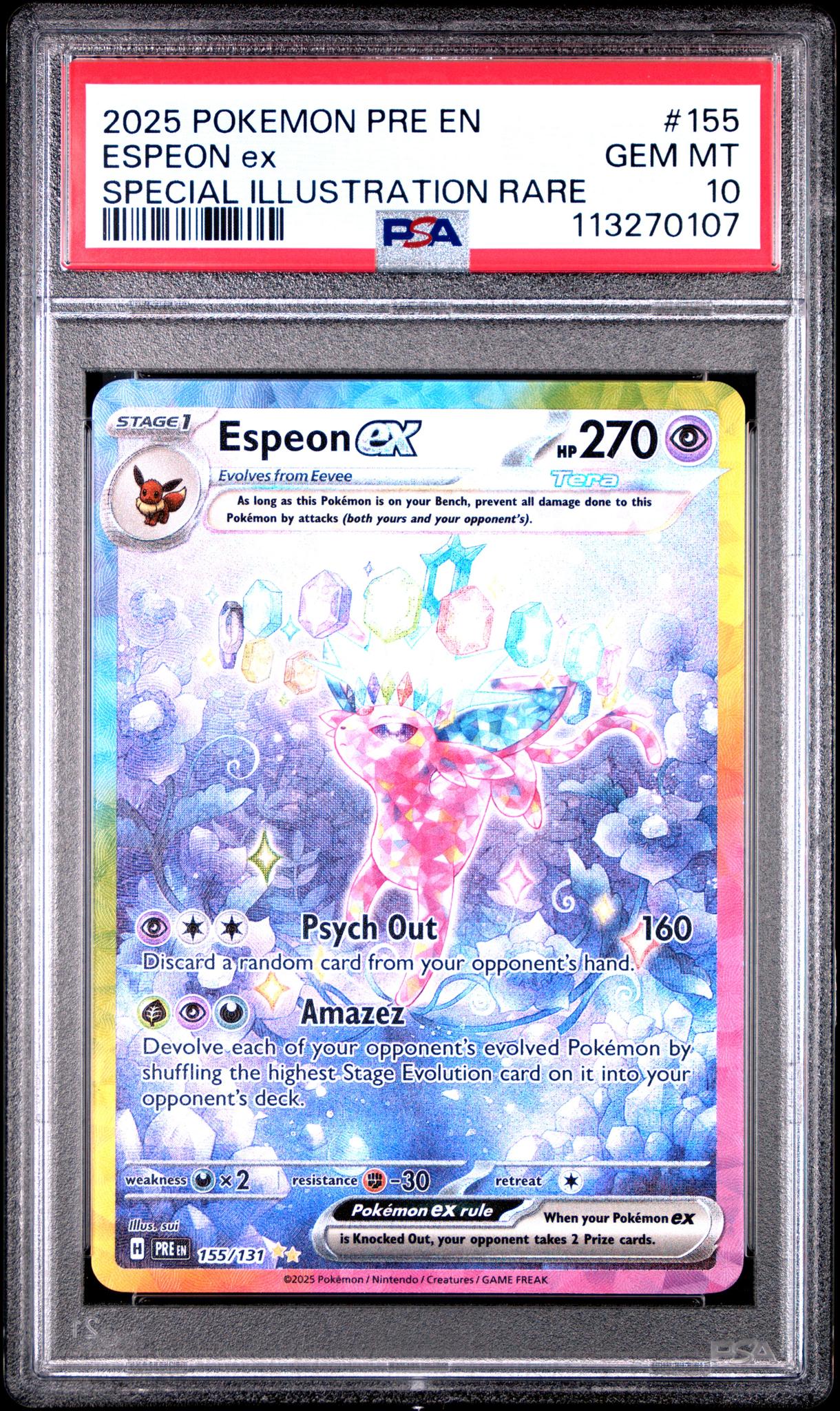 2025 Pokemon Scarlet and Violet Prismatic Evolutions Special Illustration Rare Espeon Ex #155 PSA 10