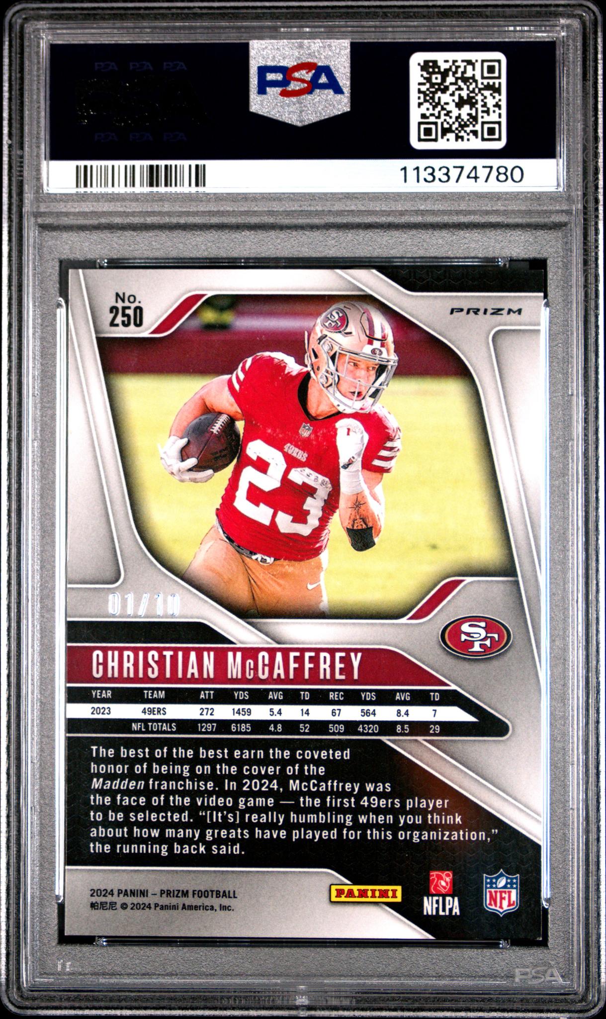2024 Panini Prizm Gold Wave Christian Mccaffrey #250 /10 PSA 9