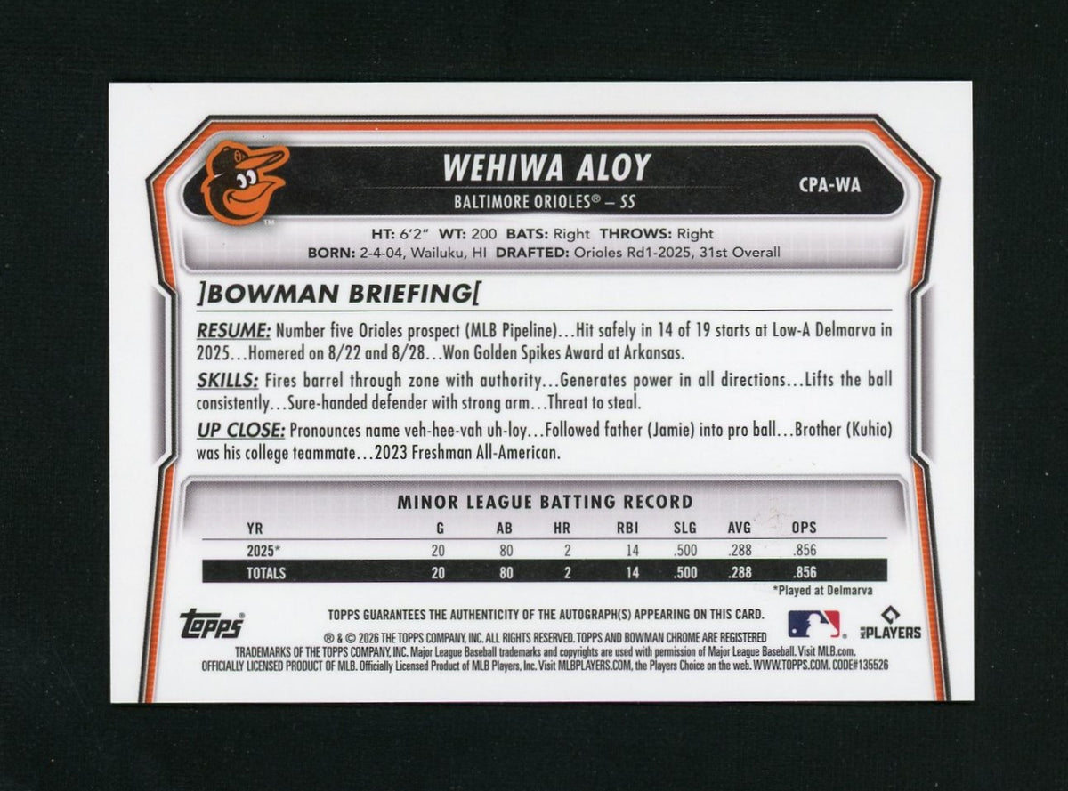 2026 Bowman Chrome Wehiwa Aloy 1st Rookie Auto LogoFractor /35