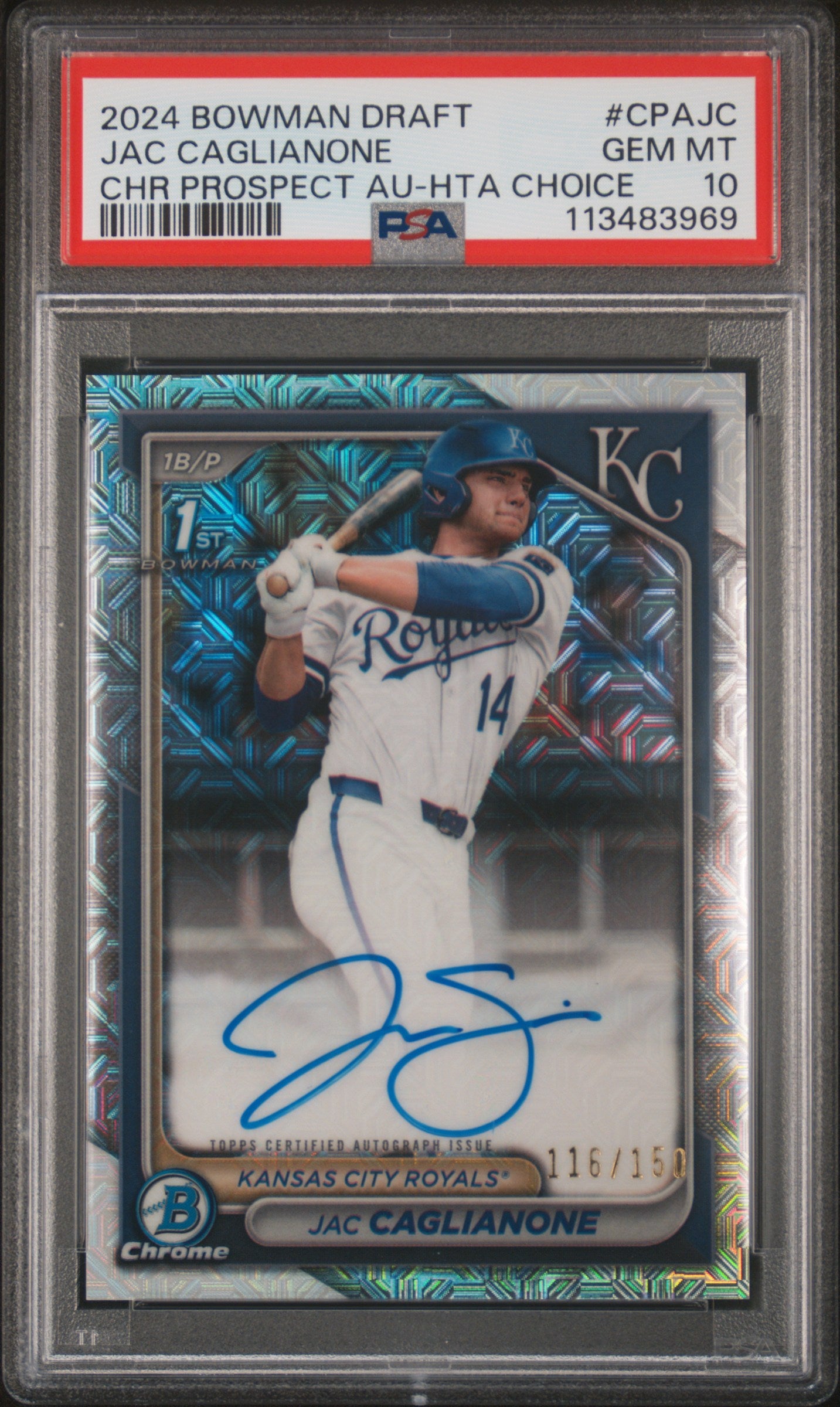 2024 Bowman Draft Chrome HTA Choice Jac Caglianone #CPA-JC Auto /150 PSA 10