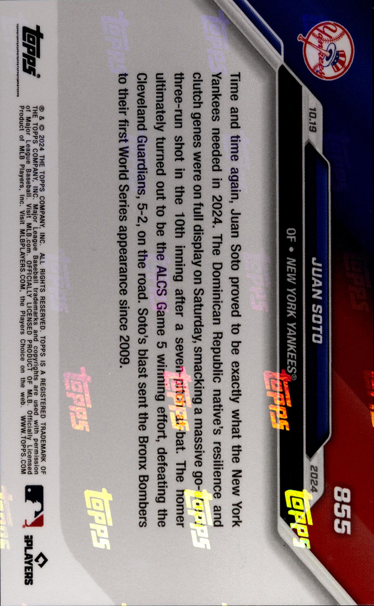 2024 Topps Now Juan Soto #855 SGC 9.5