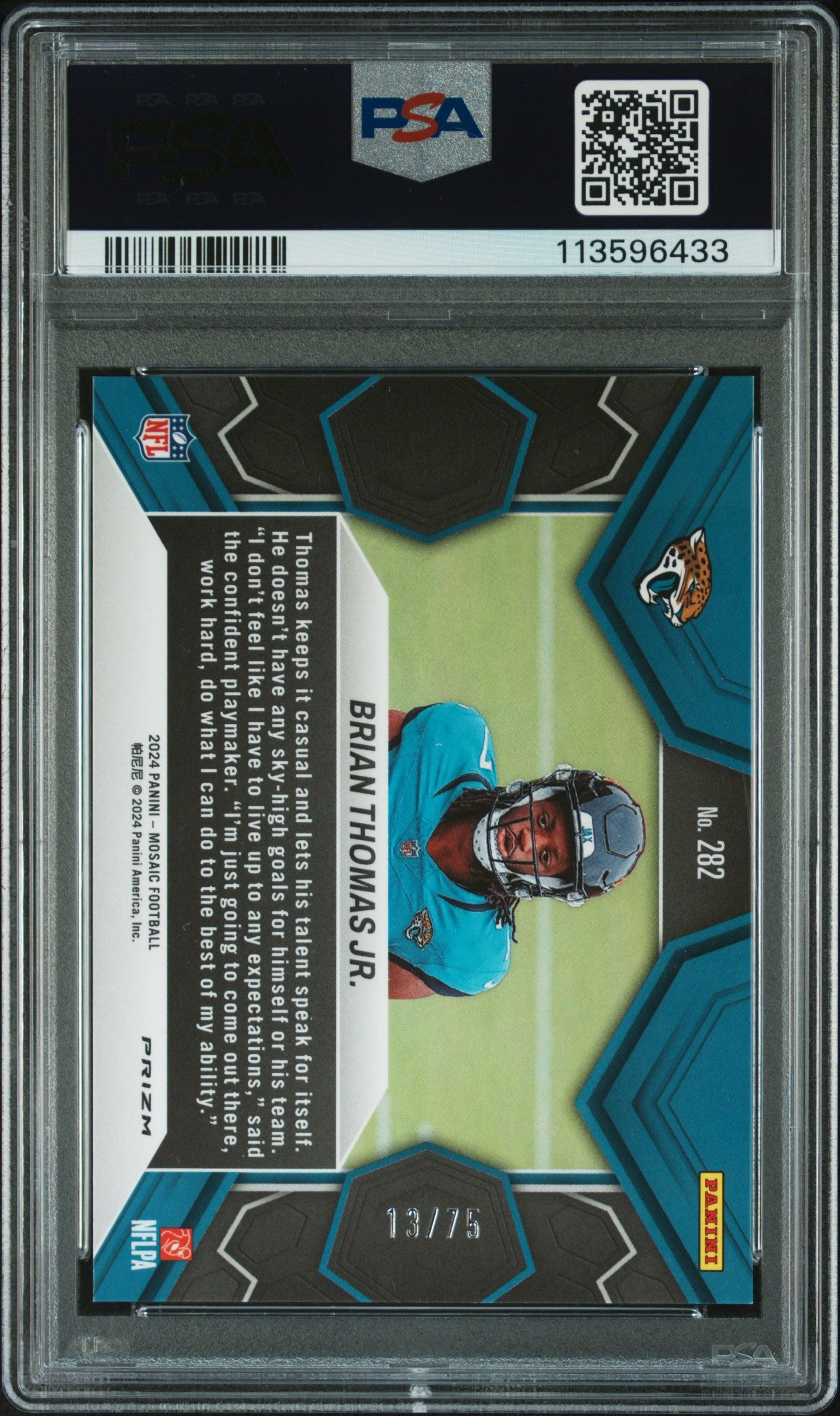 2024 Panini Mosaic Blue No Huddle Brian Thomas Jr. #282 /75 PSA 9