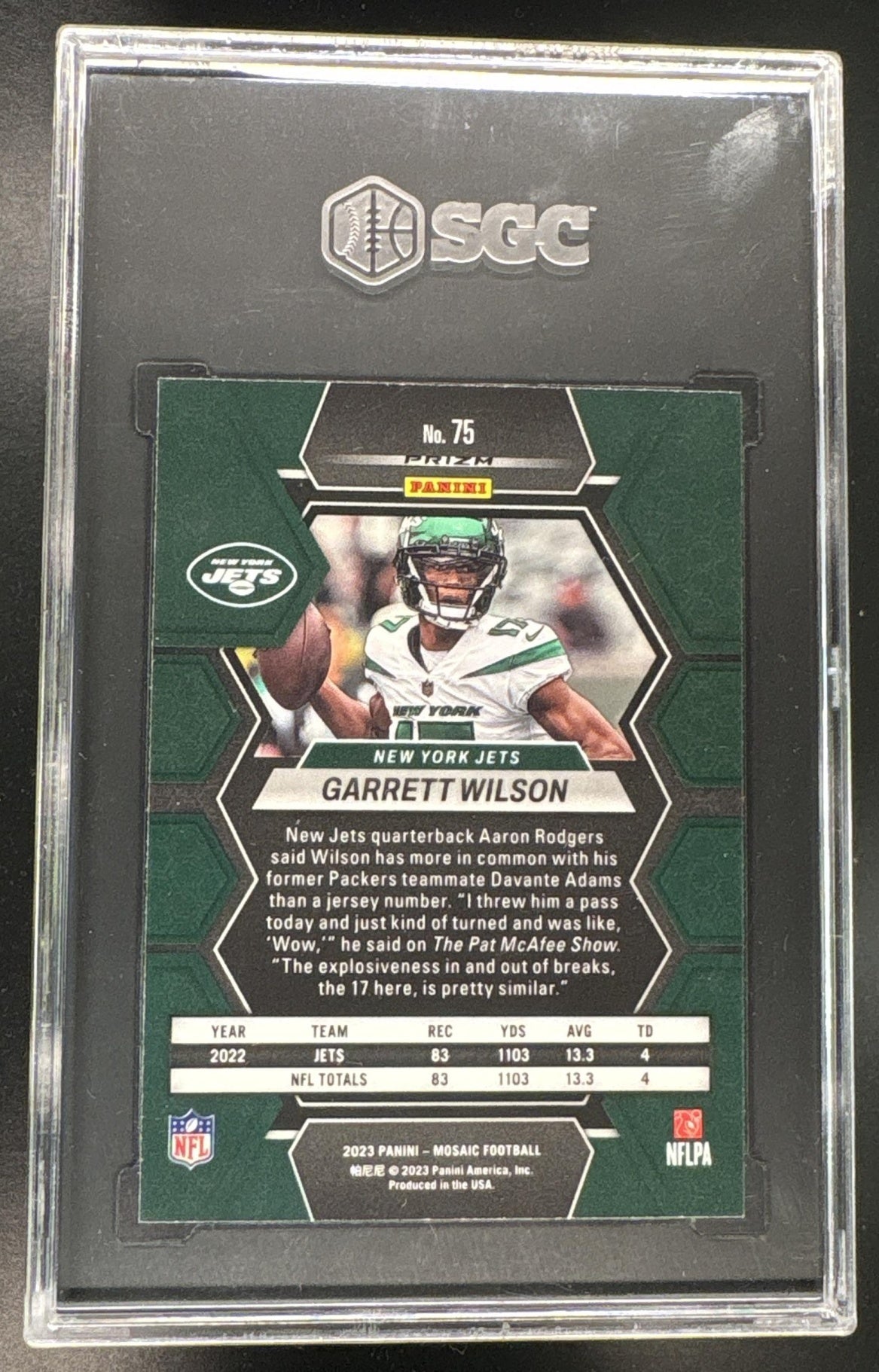 2023 Mosaic #75 Garrett Wilson Honeycomb SSP SGC 9.5