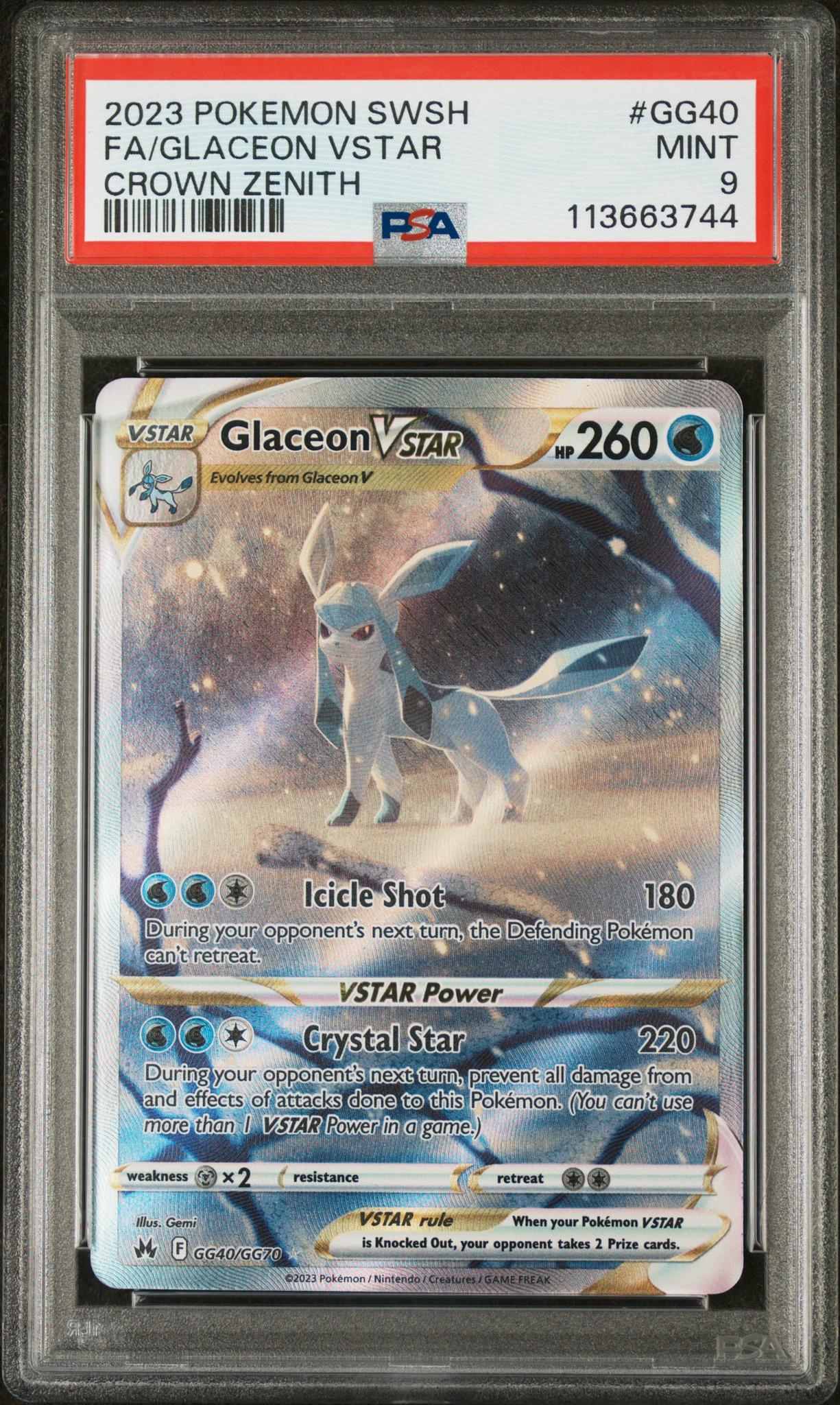 2023 Crown Zenith #GG40 Glaceon VSTAR FA PSA 9