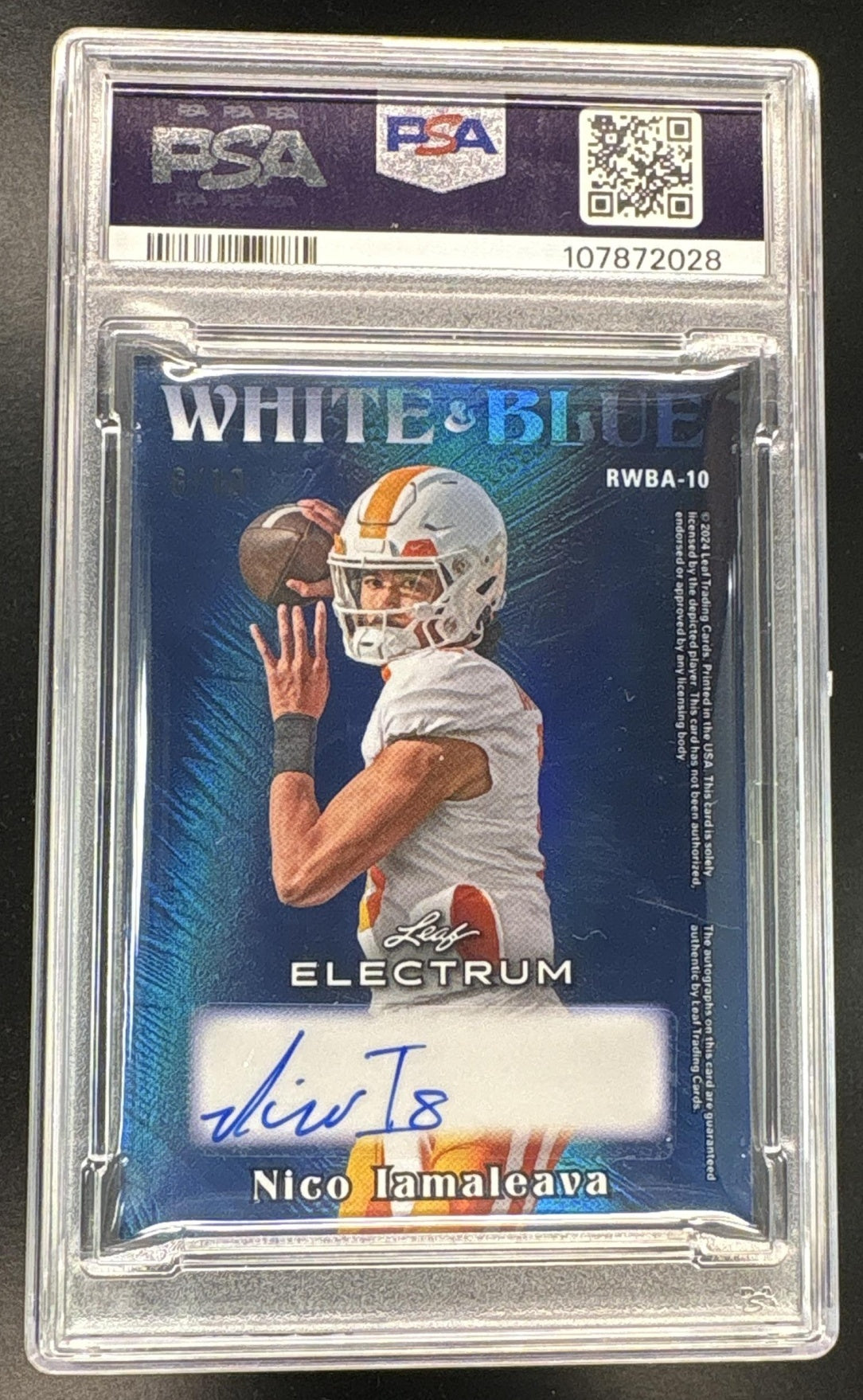 2024 Leaf Electrum Red, White & Blue Autographs Jalen Milroe/Nico Iamaleava #RWBA10 /10 PSA 9