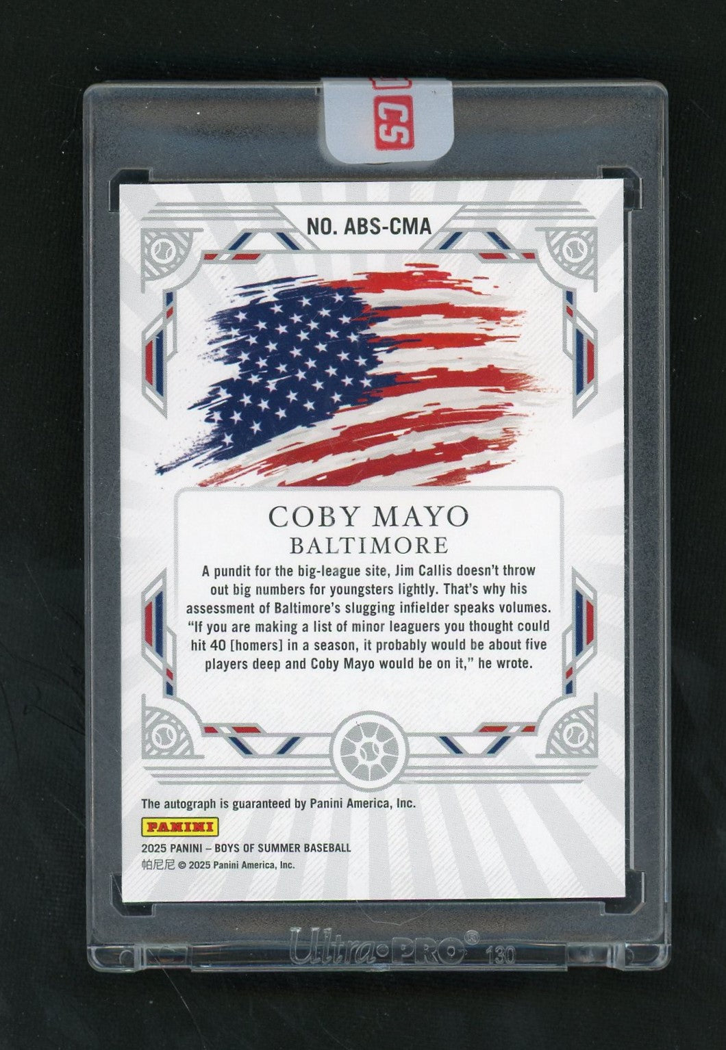 2025 Boys of Summer Coby Mayo Rookie RC America's Best Auto /49