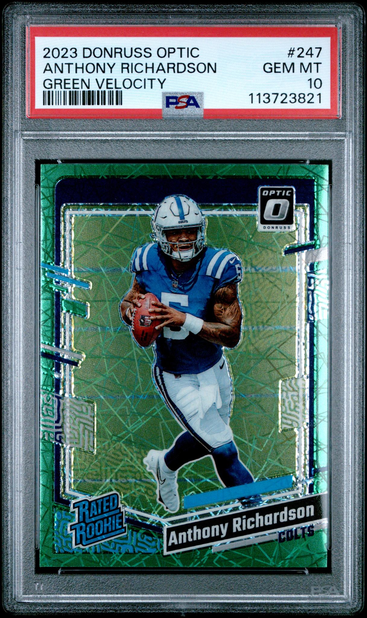 2023 Panini Donruss Optic Green Velocity Anthony Richardson #247 RC PSA 10