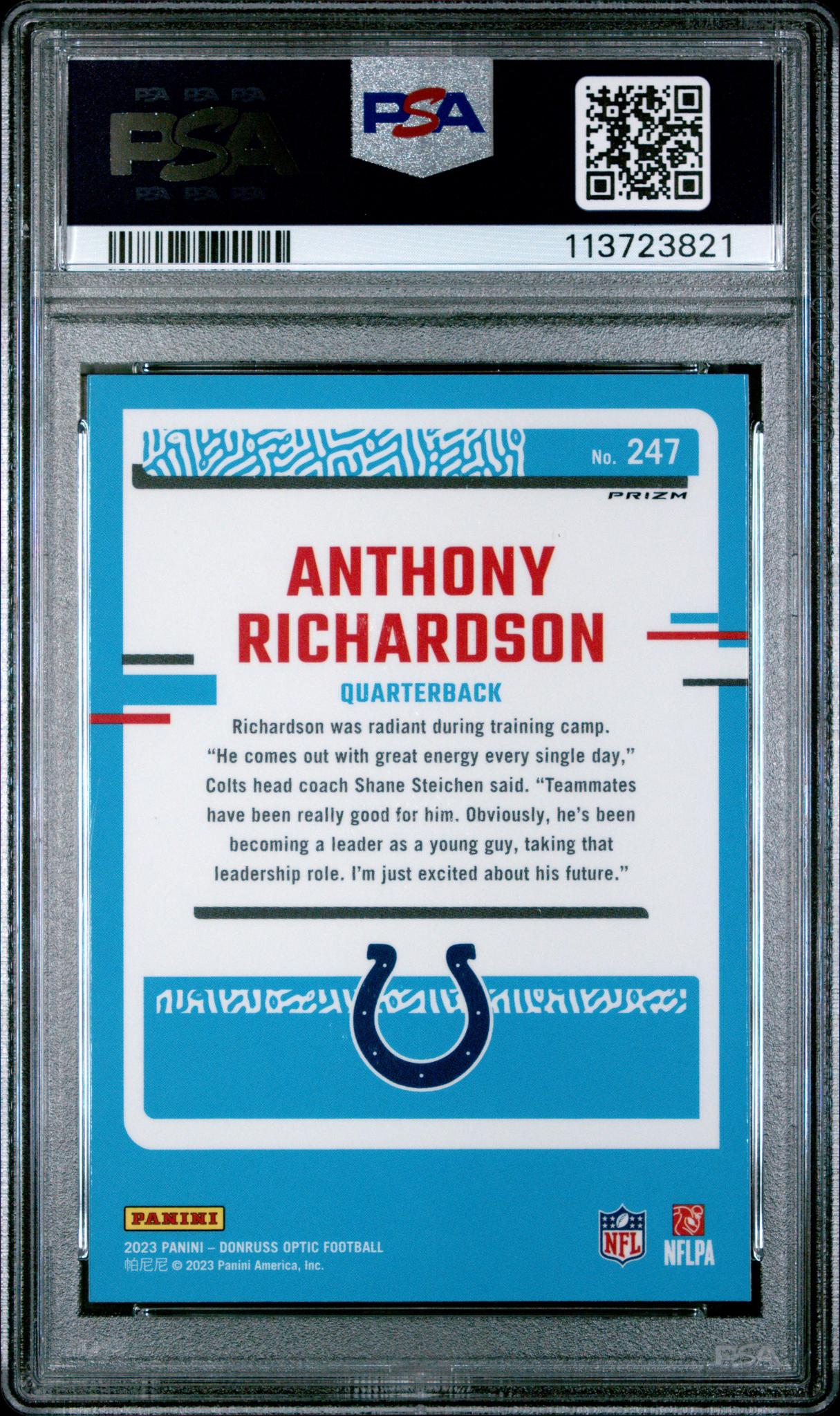 2023 Panini Donruss Optic Green Velocity Anthony Richardson #247 RC PSA 10
