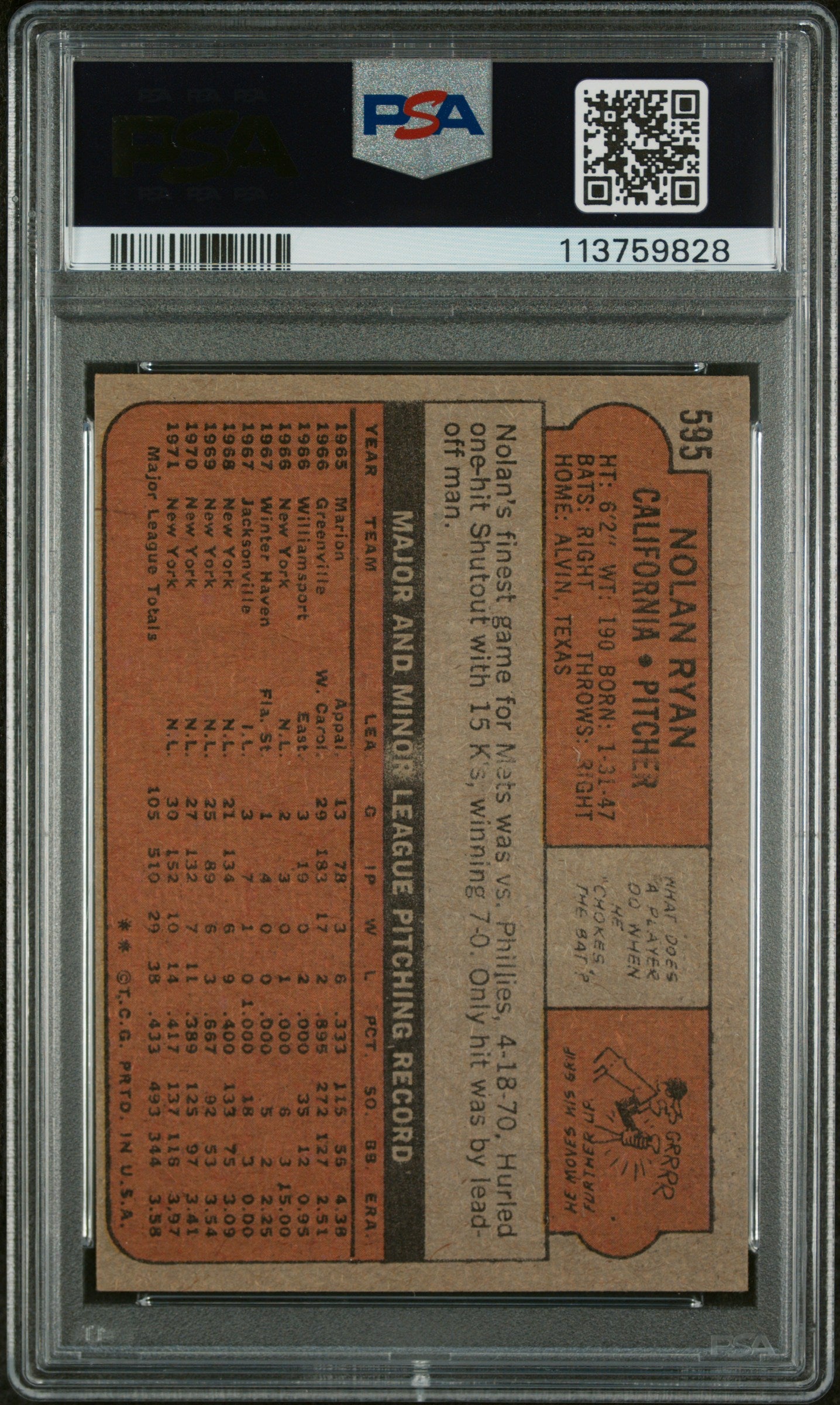 1972 Topps Nolan Ryan #595 PSA 6