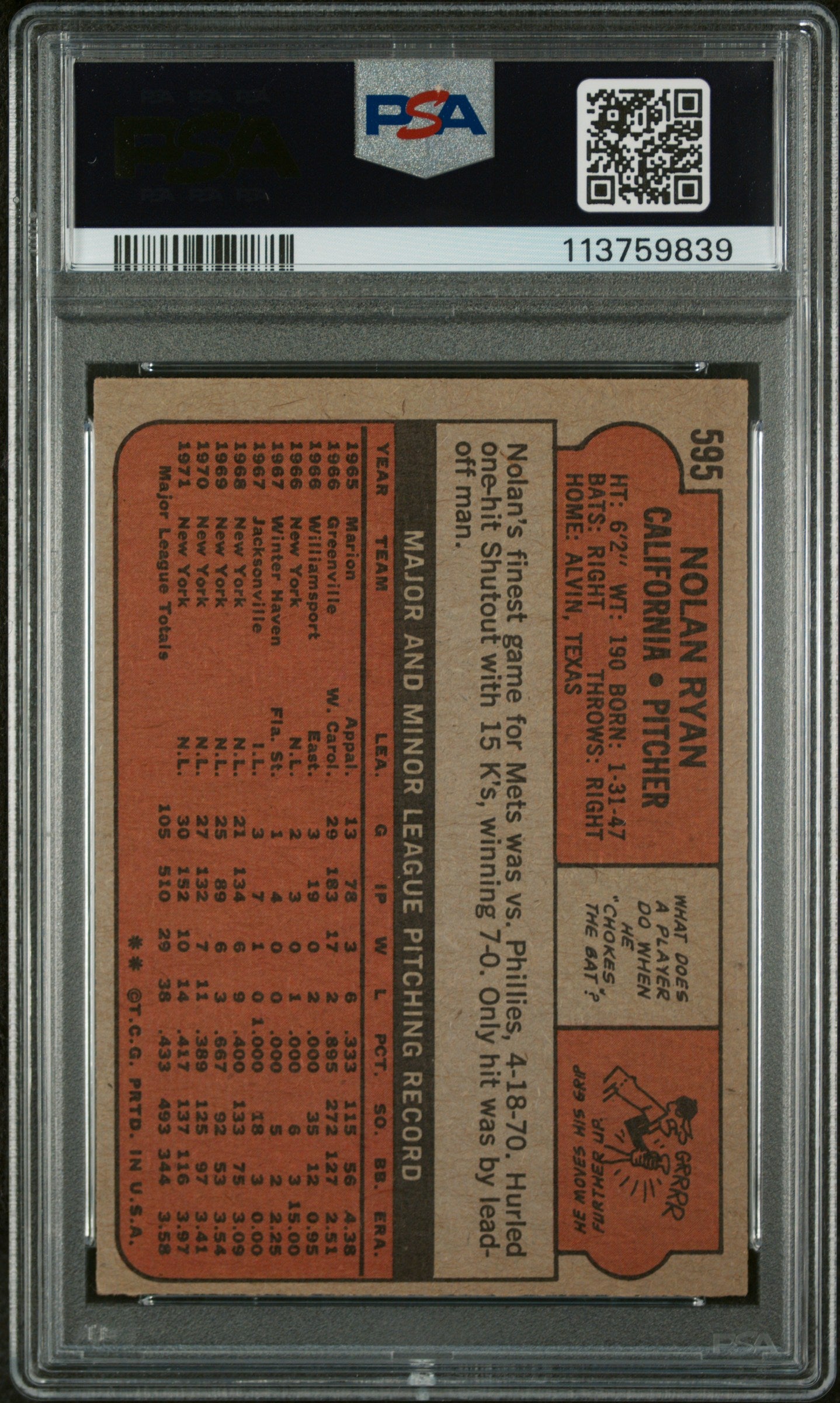 1972 Topps Nolan Ryan #595 PSA 5