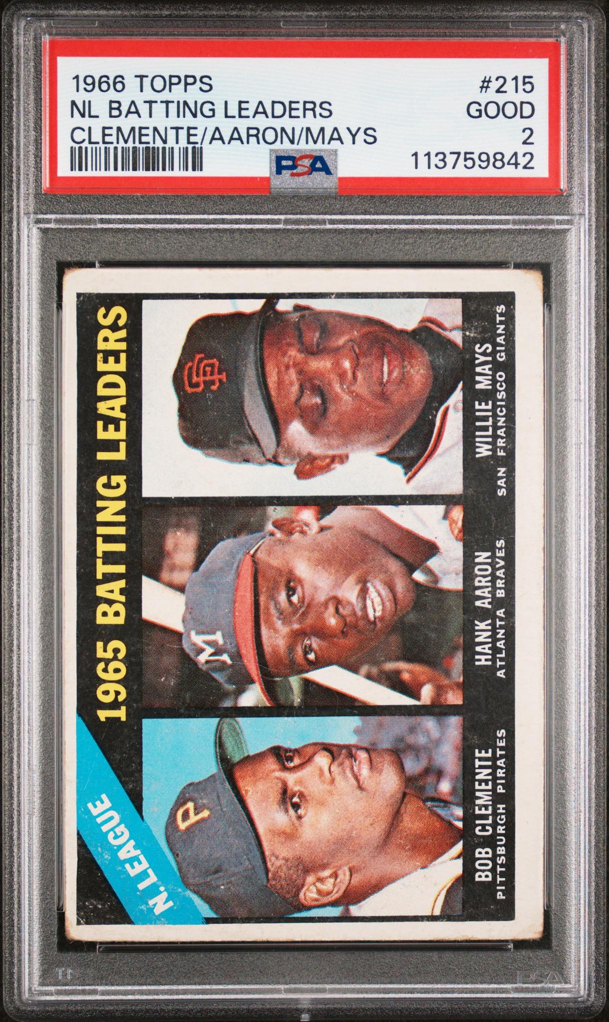 1966 Topps NL Batting Leaders Clemente/Aaron/Mays #215 PSA 2