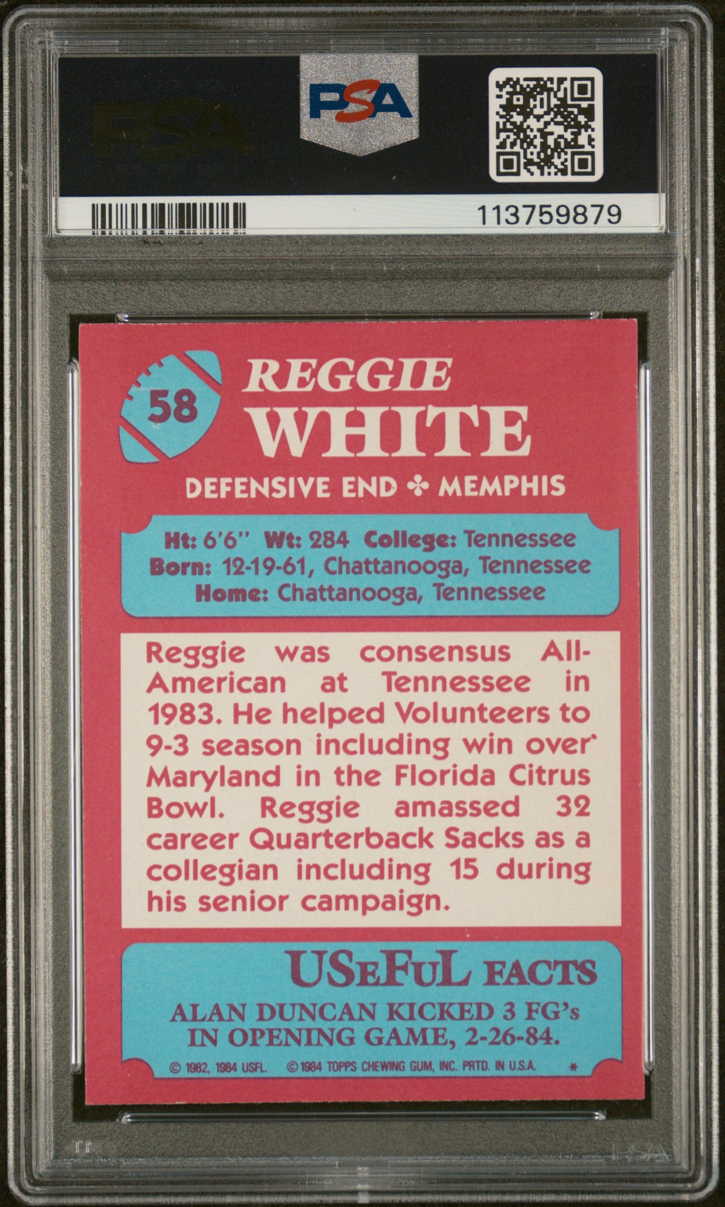 1984 Topps USFL Reggie White #58 PSA 8