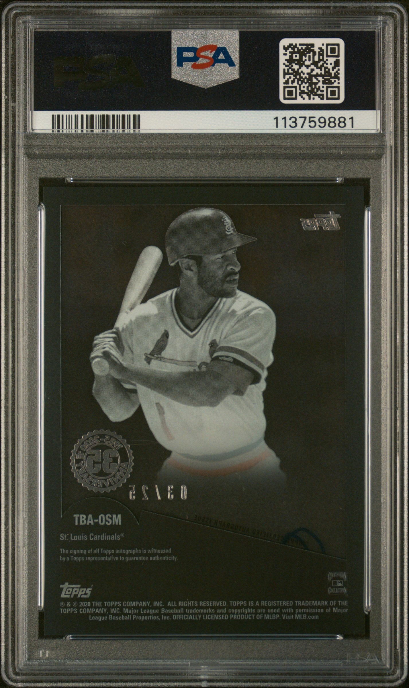 2020 Topps Clearly Auth Blue Ozzie Smith #OSM Auto /25 PSA 8