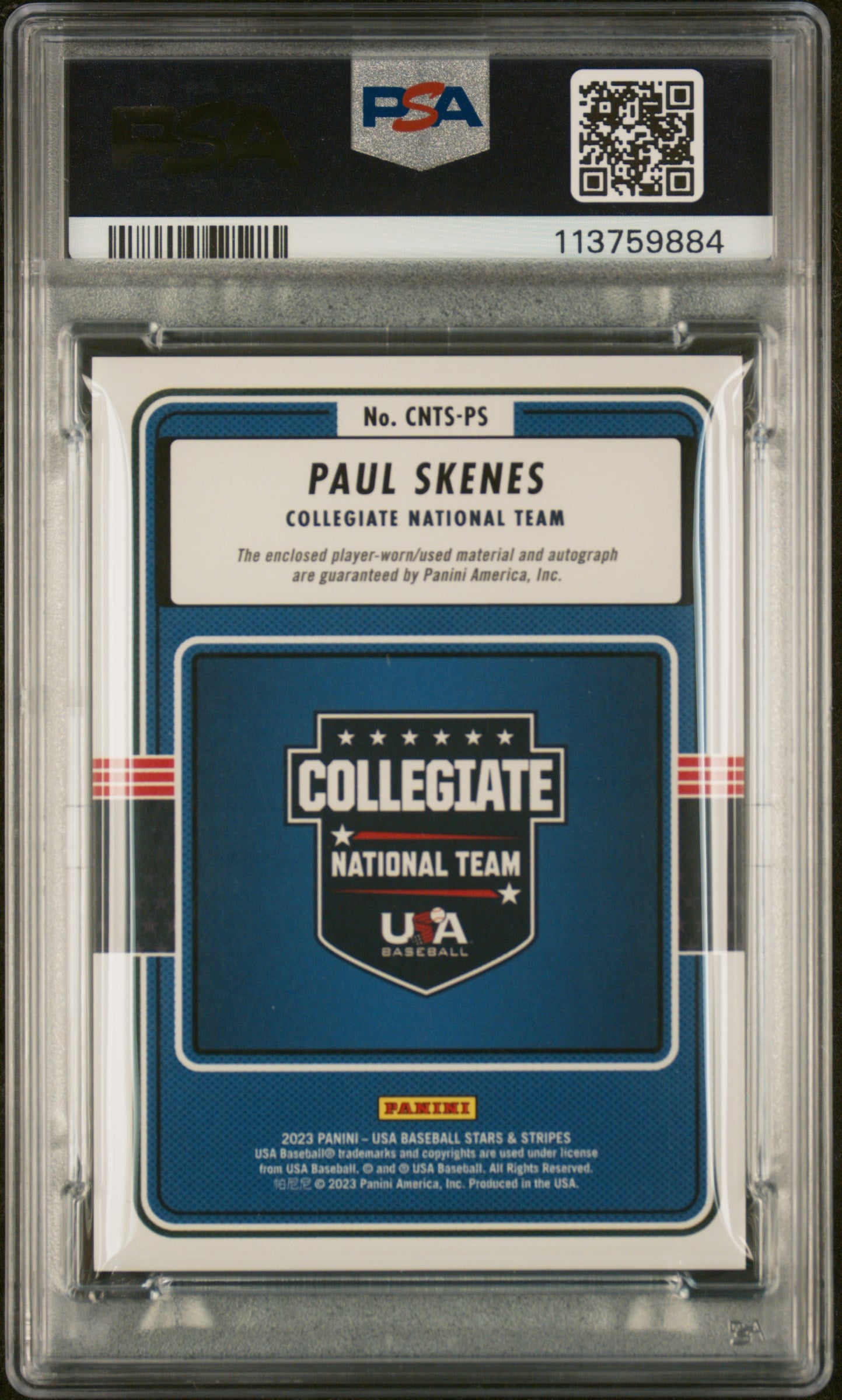 2023 Panini Stars & Stripes Collegiate Paul Skenes #CNTS-PS Auto PSA 9