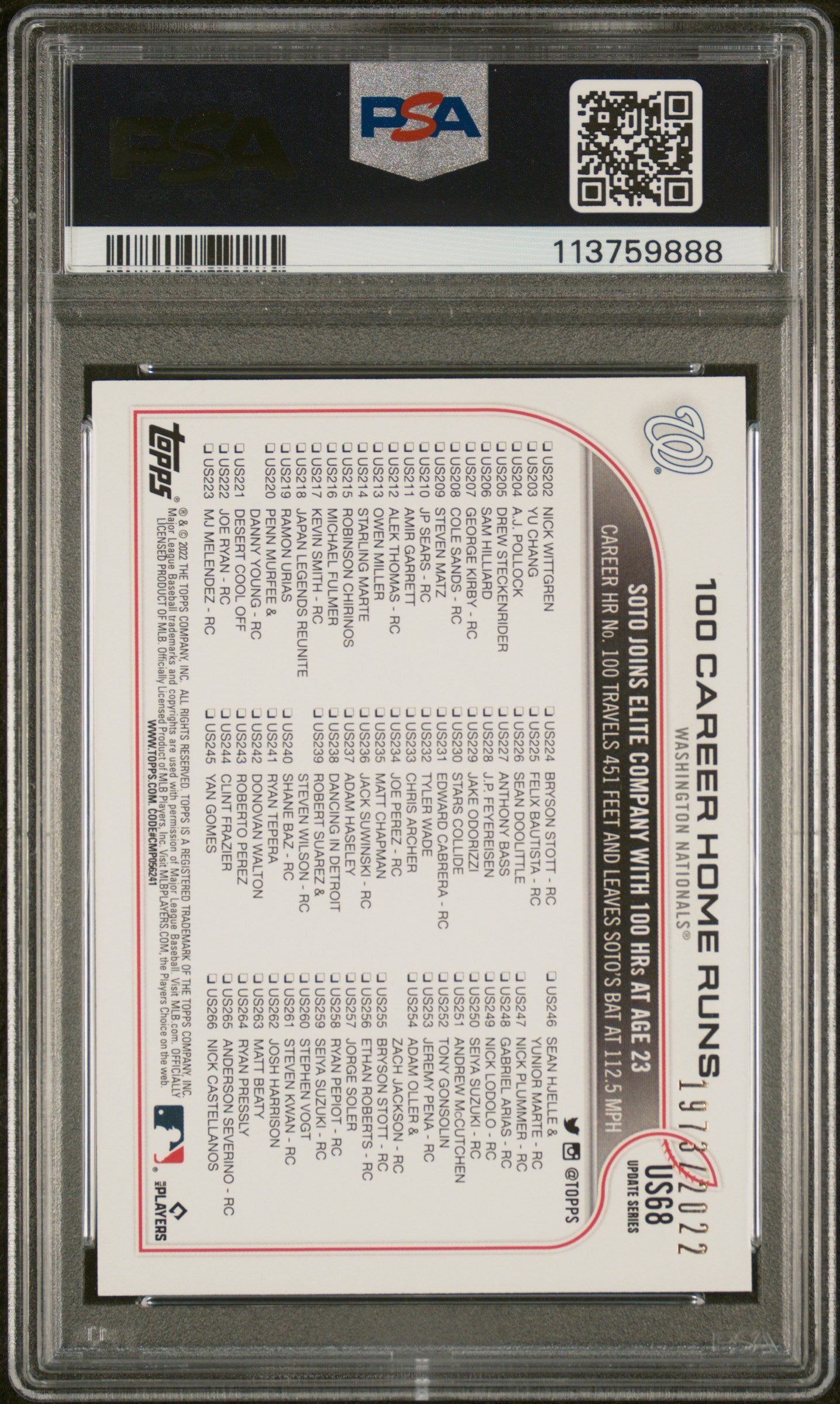 2022 Topps Update Gold Juan Soto #US68 /2022 PSA 9