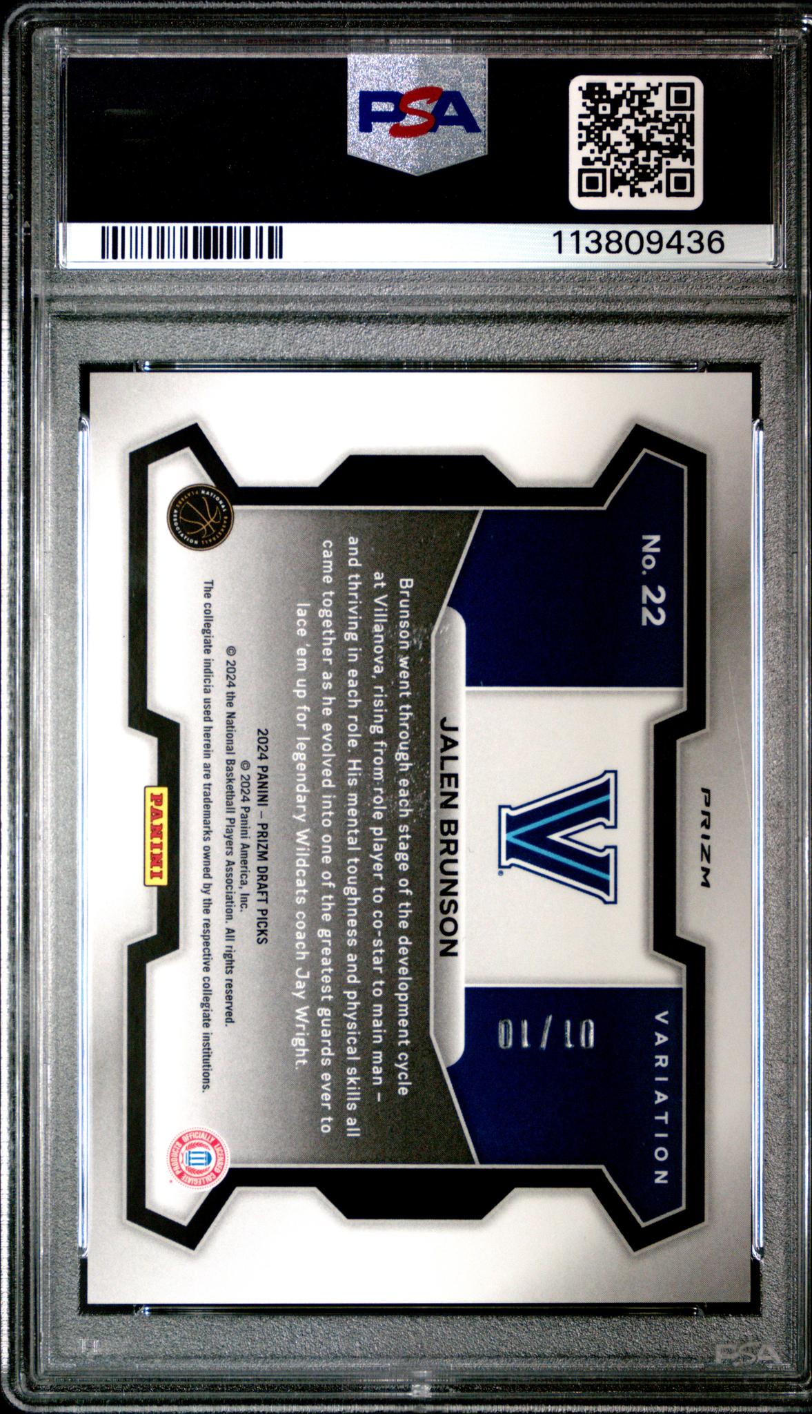 2024 Panini Prizm Draft Picks Variation Gold Prizm Jalen Brunson #22 /10 PSA 10