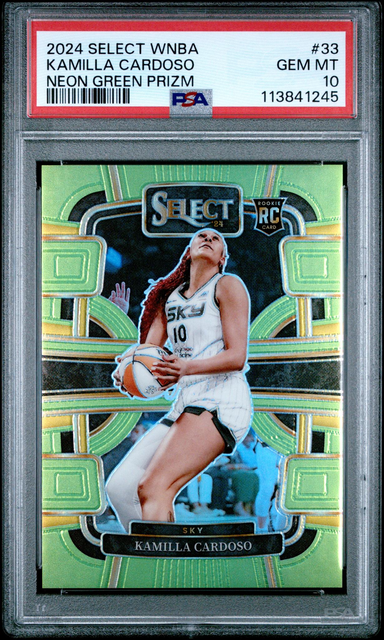 2024 Panini Select WNBA Neon Green Prizm Kamilla Cardoso #33 /75 PSA 10