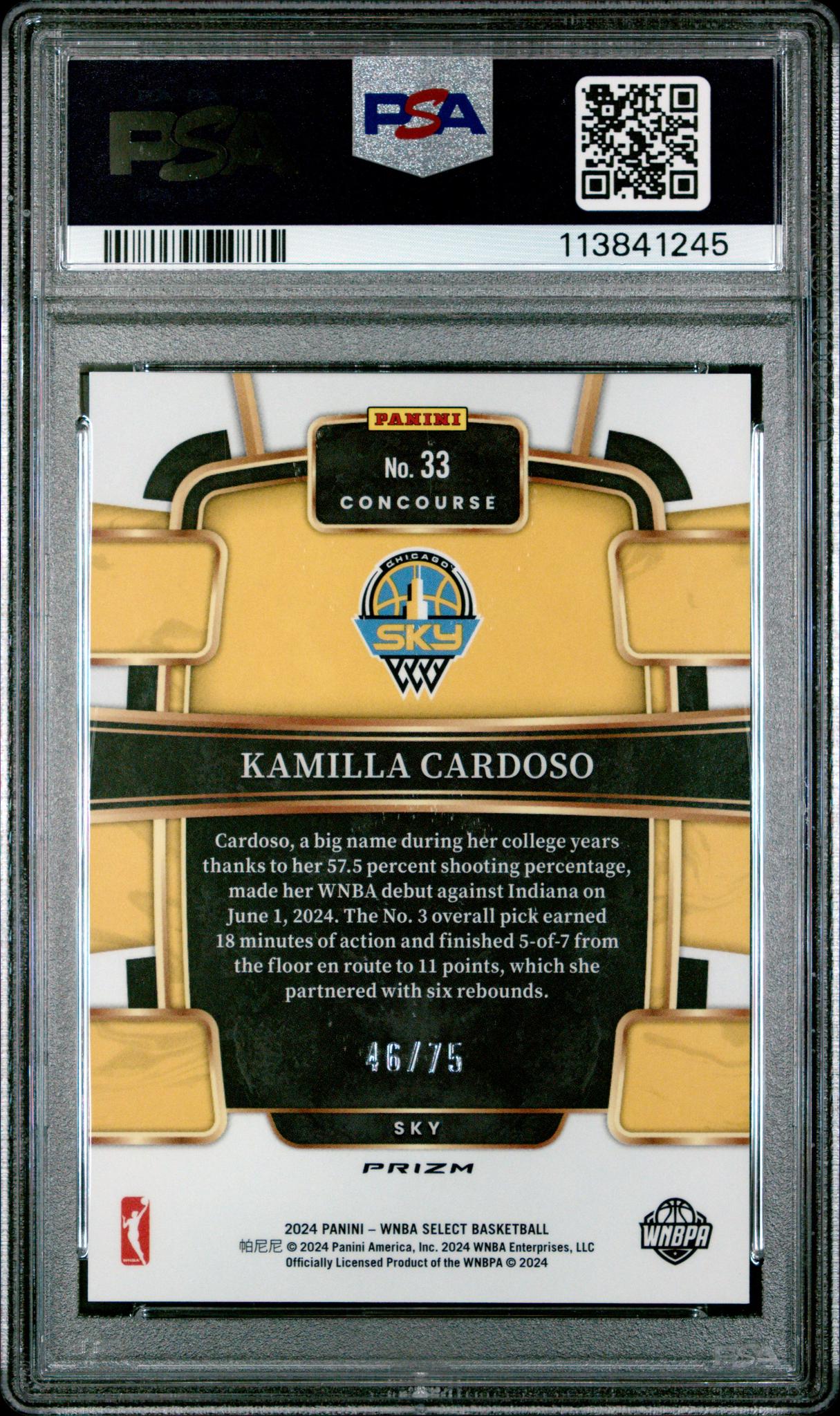2024 Panini Select WNBA Neon Green Prizm Kamilla Cardoso #33 /75 PSA 10