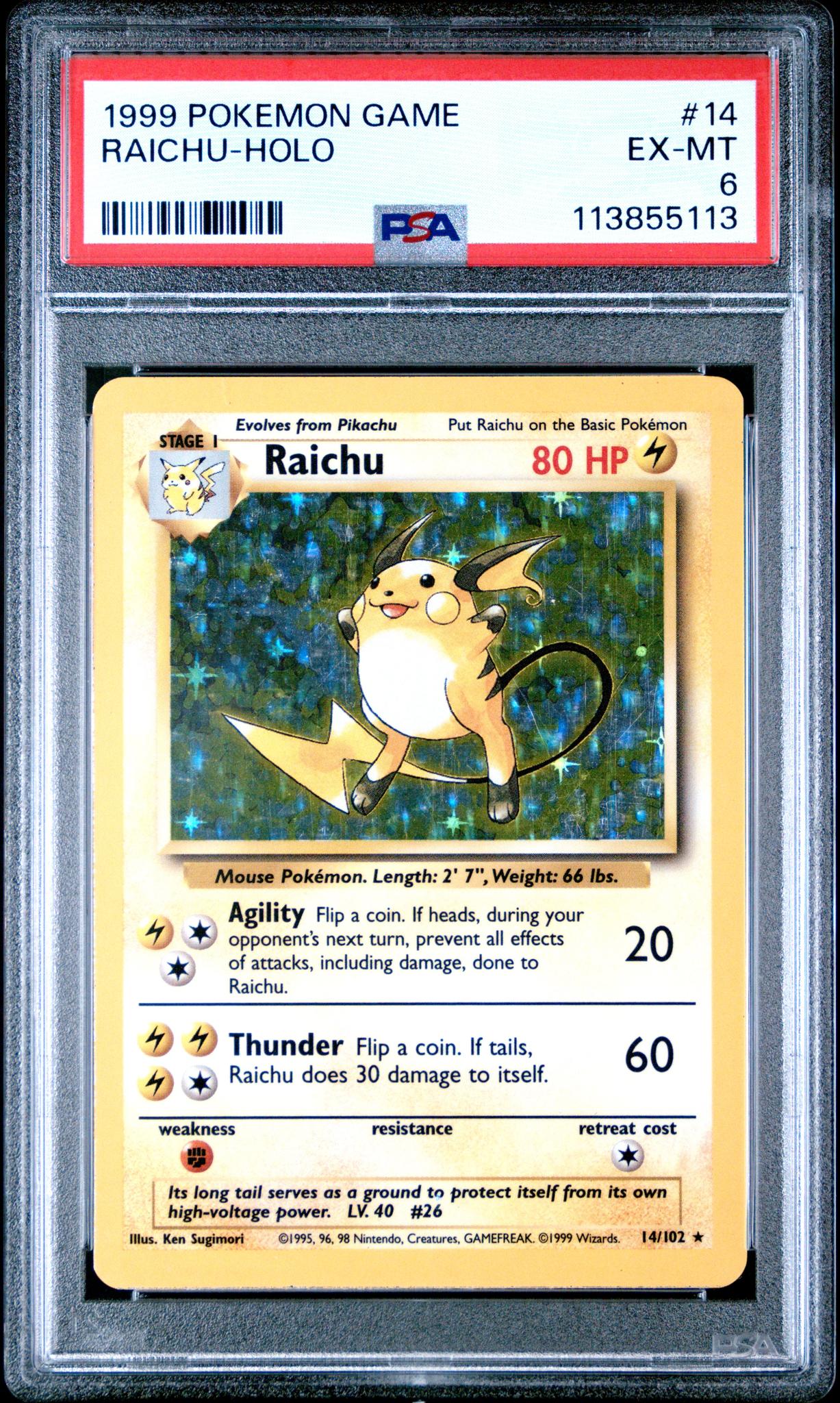 1999 Pokémon Base Set Raichu #14/102 Holo PSA 6