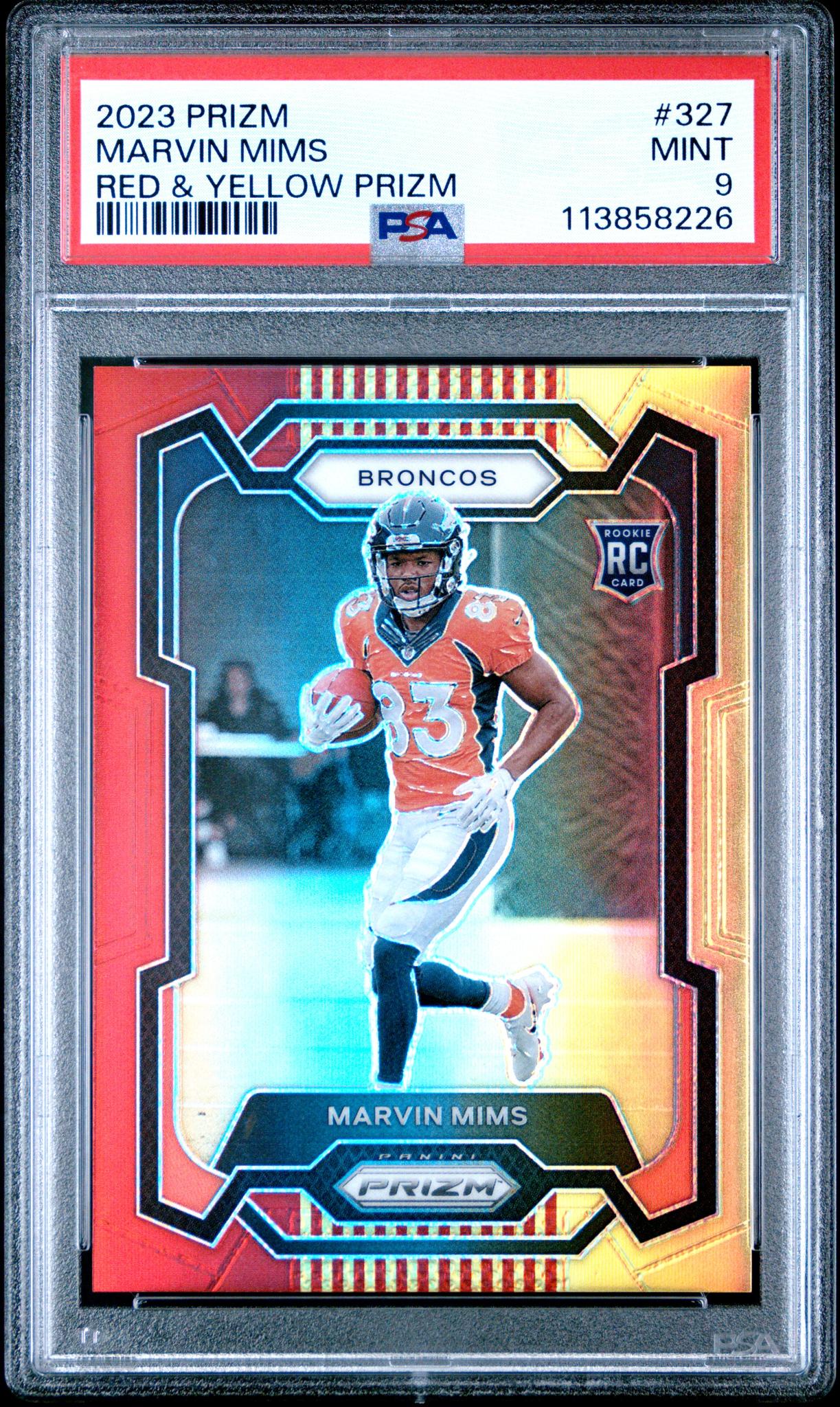 2023 Panini Prizm Red and Yellow Prizm Marvin Mims #327 PSA 9
