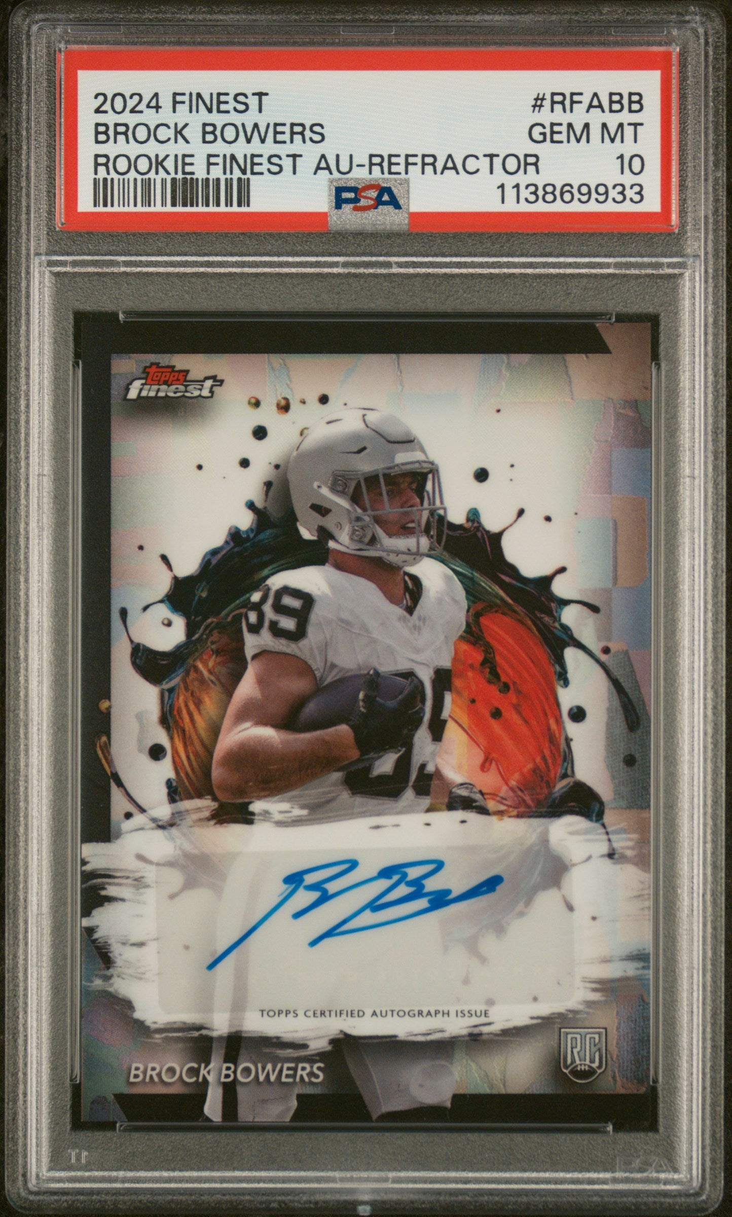 2024 Topps Finest Rookie Finest Refractor Brock Bowers #RFA-BB RC Auto PSA 10