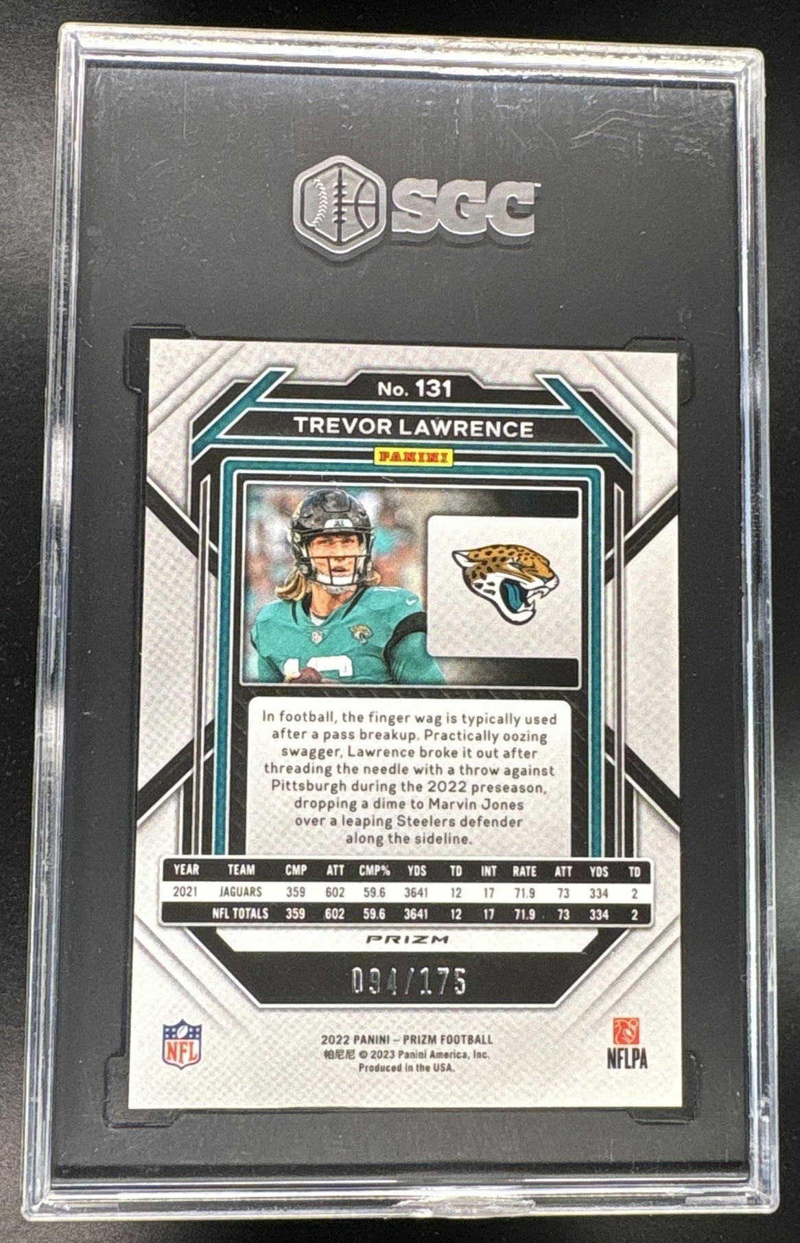 2022 Prizm #131 Trevor Lawrence Hyper /175 SGC 9.5