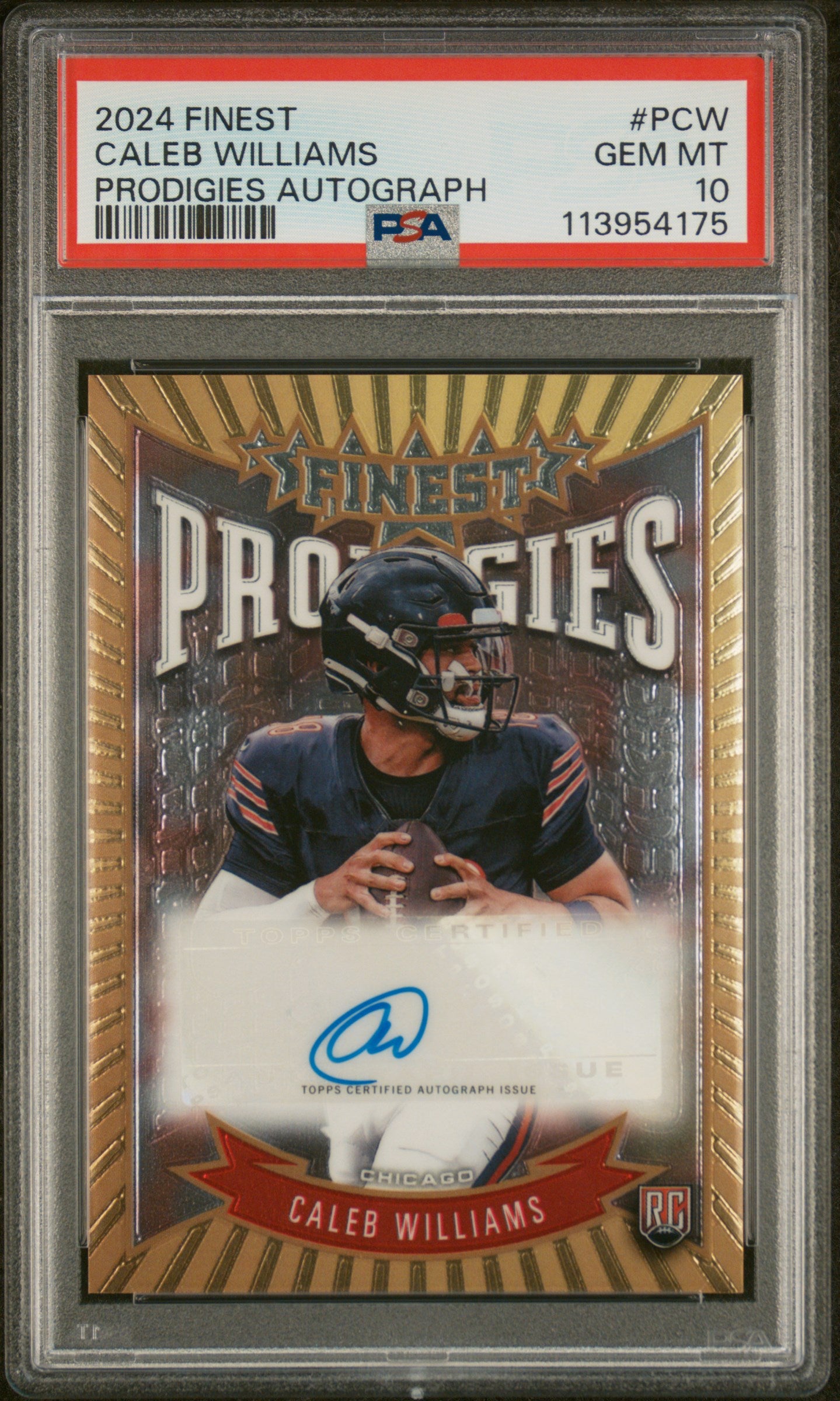 2024 Topps Finest Prodigies Autograph Caleb Williams #P-CW RC Auto PSA 10