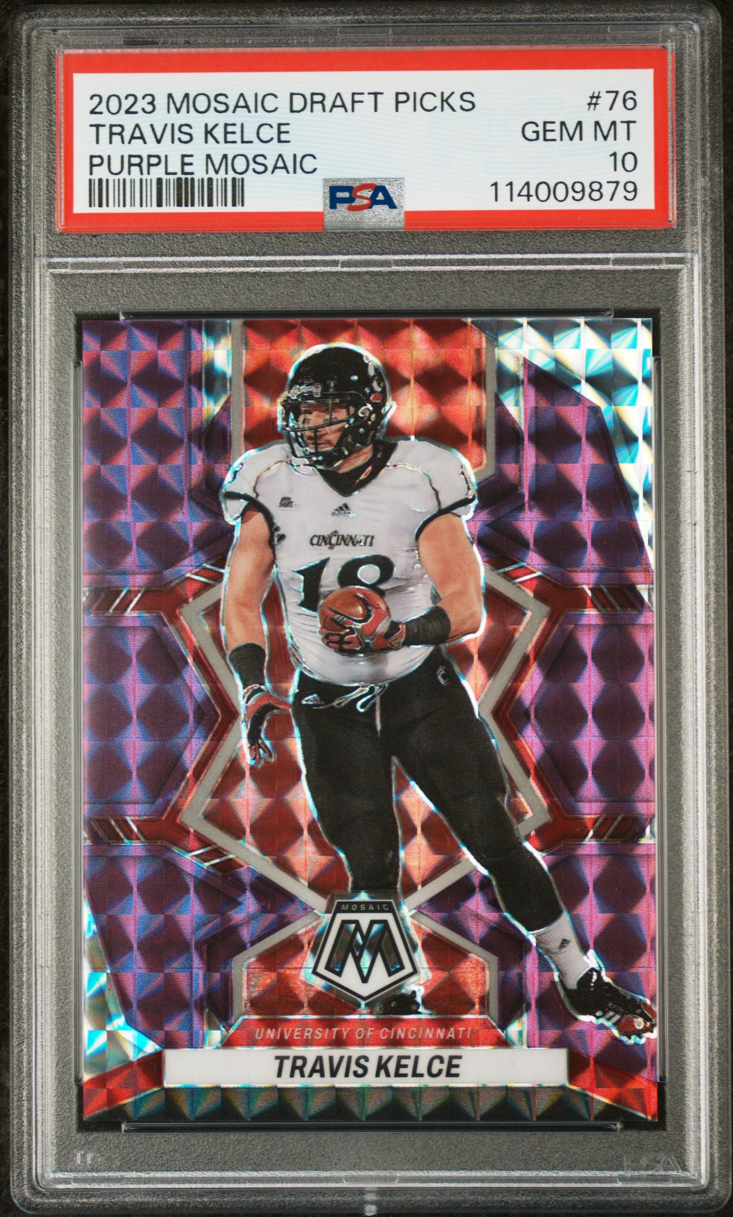 2023 Panini Mosaic Draft Purple Travis Kelce #76 /49 PSA 10