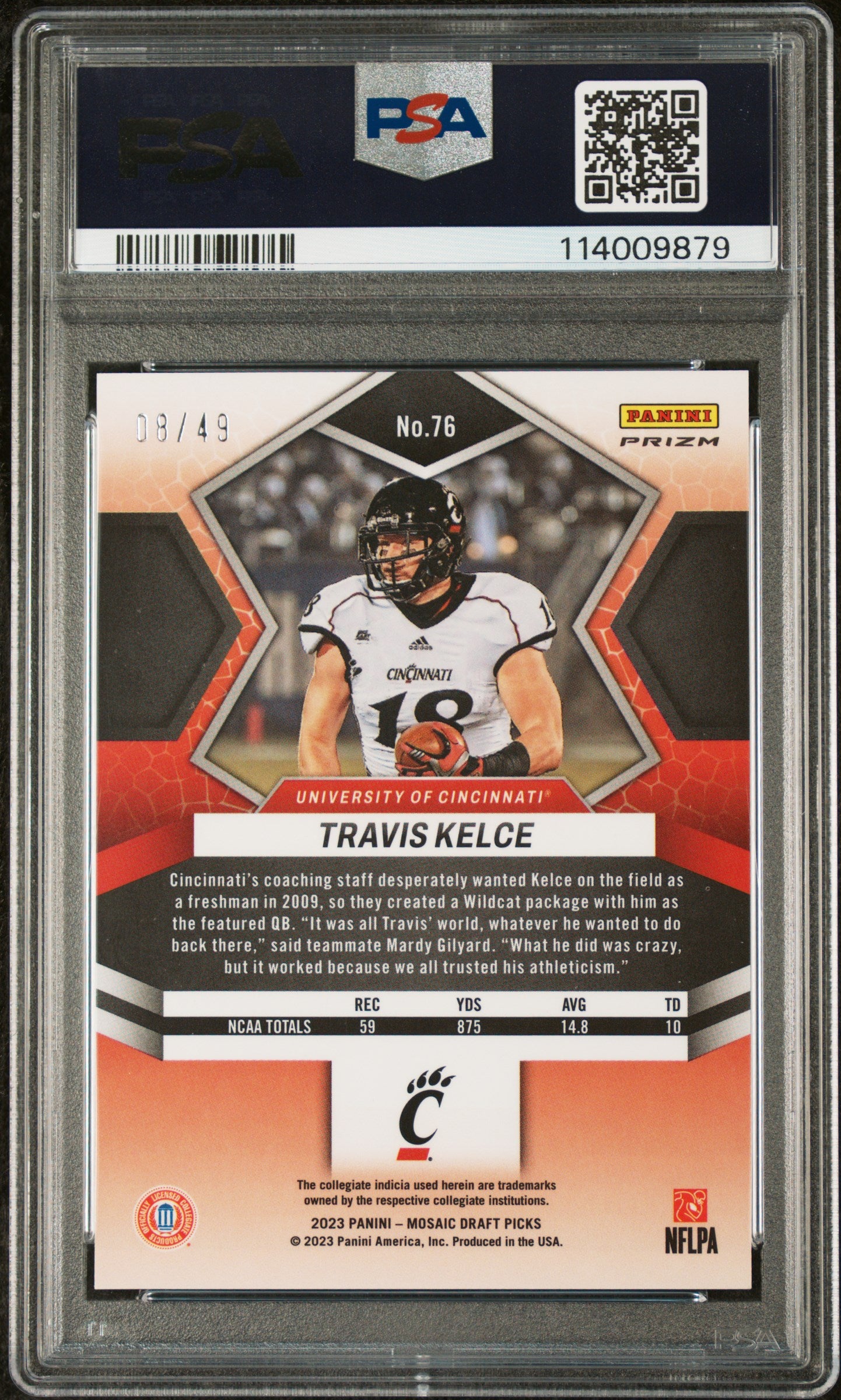 2023 Panini Mosaic Draft Purple Travis Kelce #76 /49 PSA 10