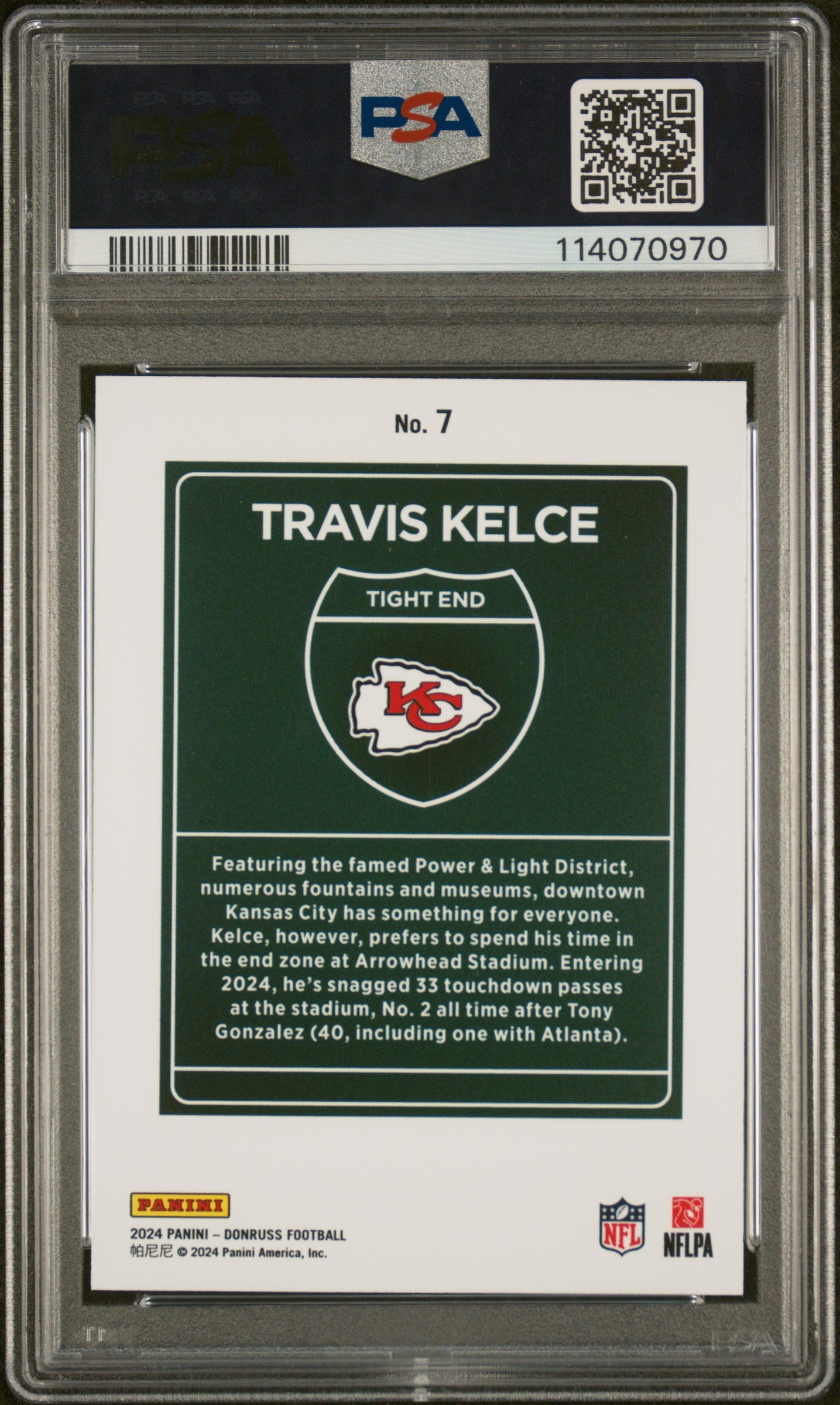 2024 Donruss #7 Travis Kelce Downtown! PSA 10